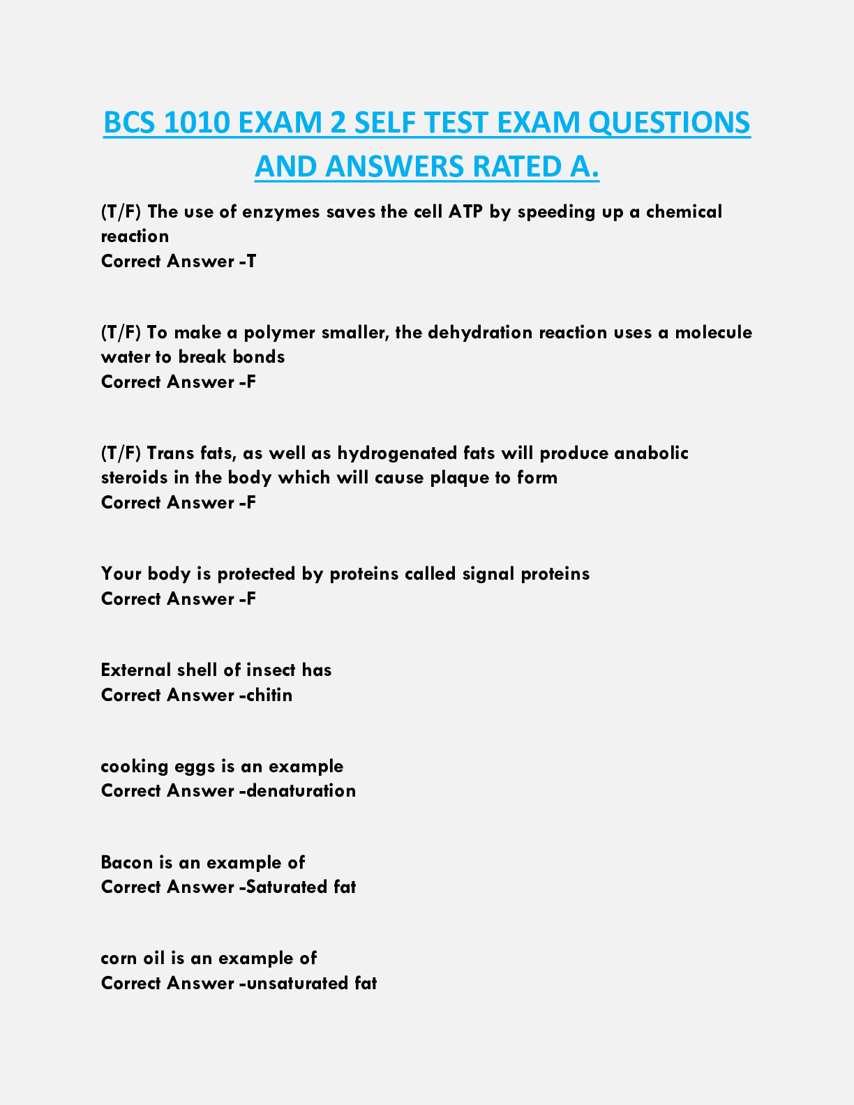 BCS 1010 EXAM 2 SELF TEST EXAM QUESTIONS  AND ANSWERS RATED A.