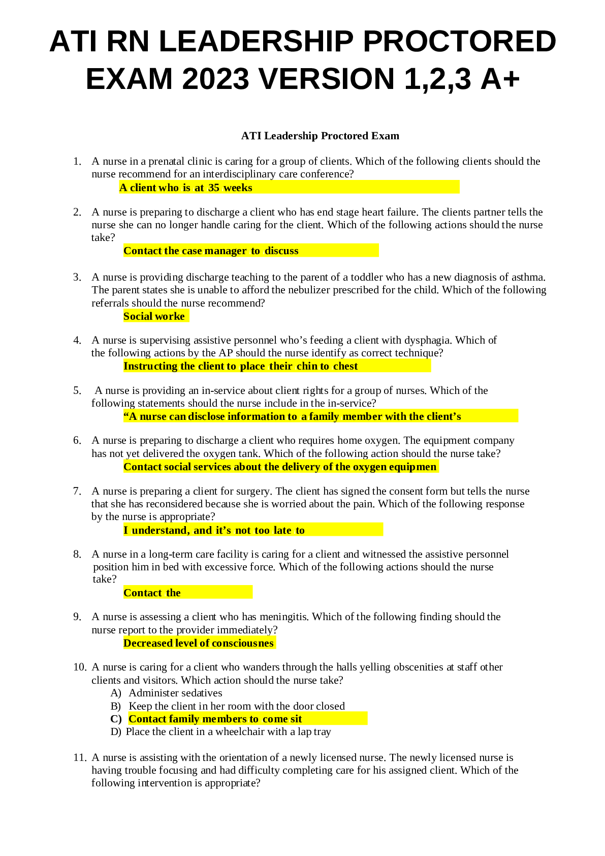 Preview of ATI RN LEADERSHIP PROCTORED EXAM 2023 VERSION 1,2,3 A+.pdf