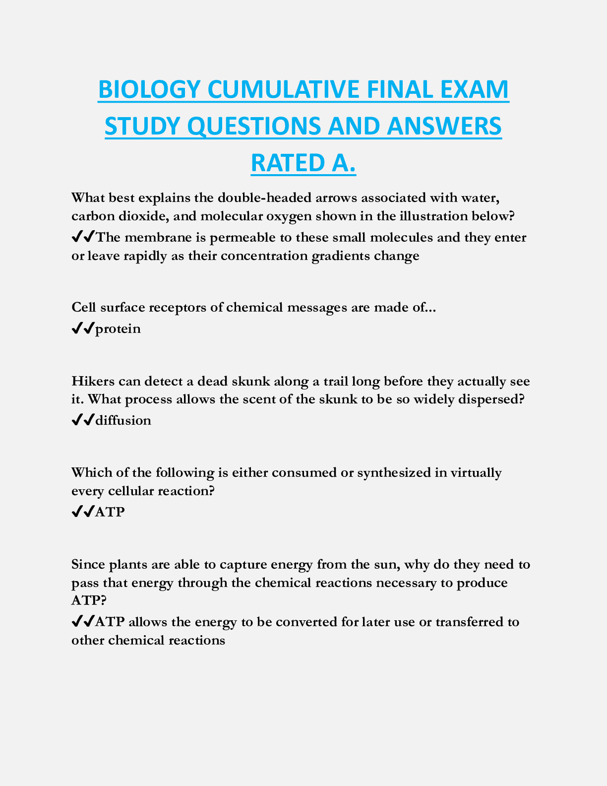 BIOLOGY CUMULATIVE FINAL EXAM  STUDY QUESTIONS AND ANSWERS  RATED A.