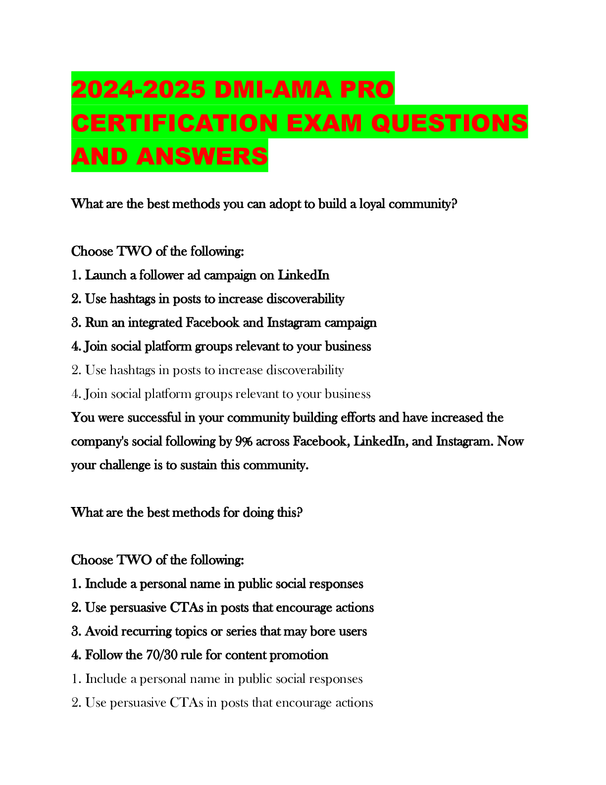 Preview image for 2024-2025 DMI-AMA PRO CERTIFICATION EXAM QUESTIONS AND ANSWERS