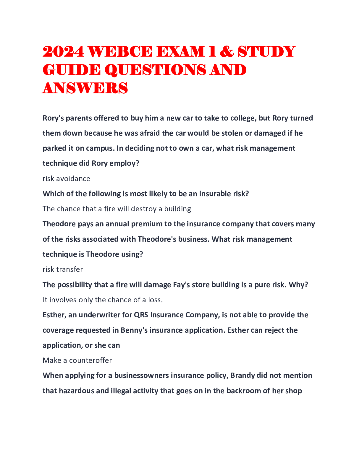 Preview image for 2024 WEBCE EXAM 1 & STUDY GUIDE QUESTIONS AND ANSWERS