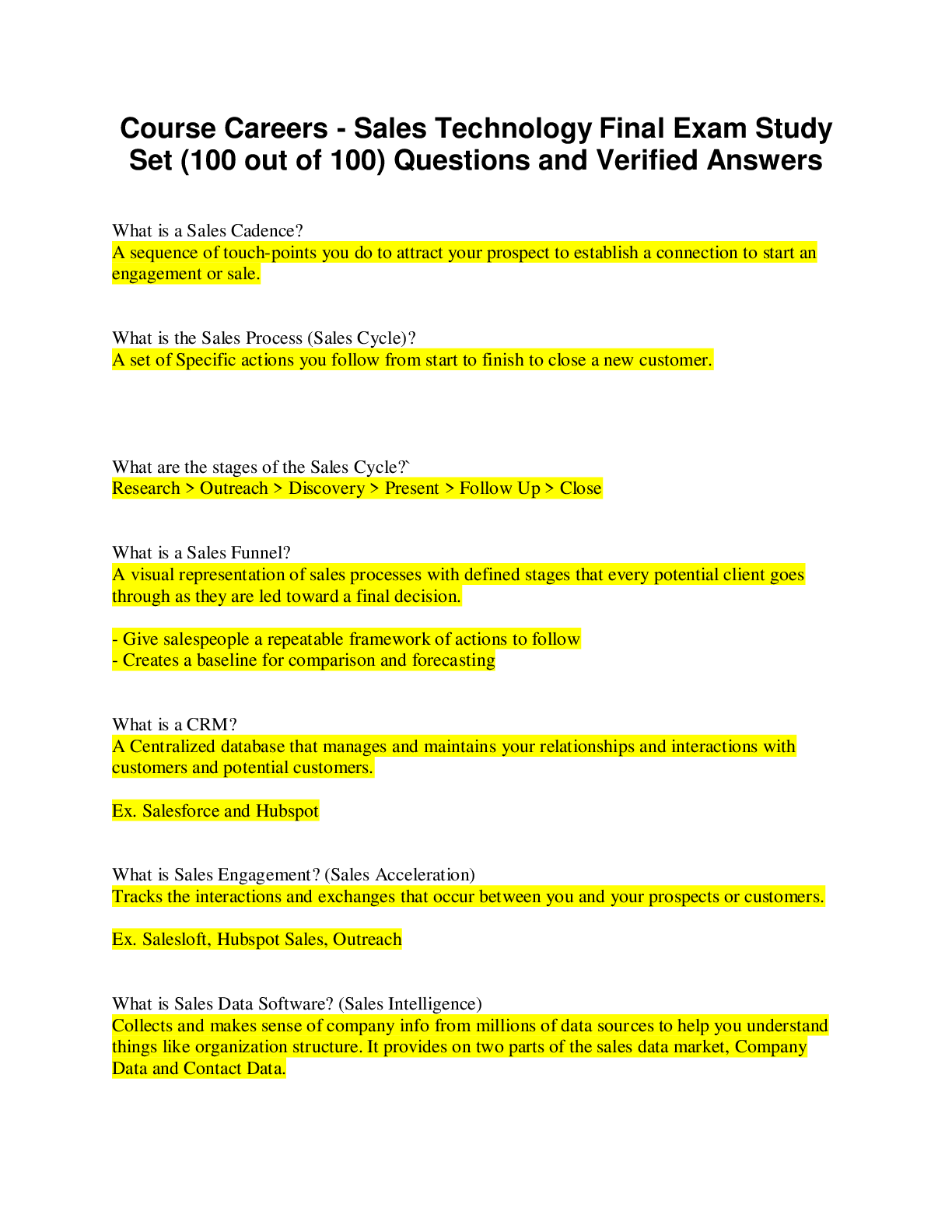 Course Careers - Sales Technology Final Exam Study Set (100 out of 100) Questions and Verified Answers.pdf