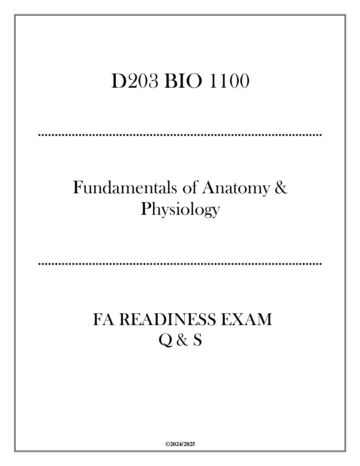 Preview image for (D203) BIO 1100 Fundamentals of Anatomy & Physiology - FA Readiness Exam Q & S 2024