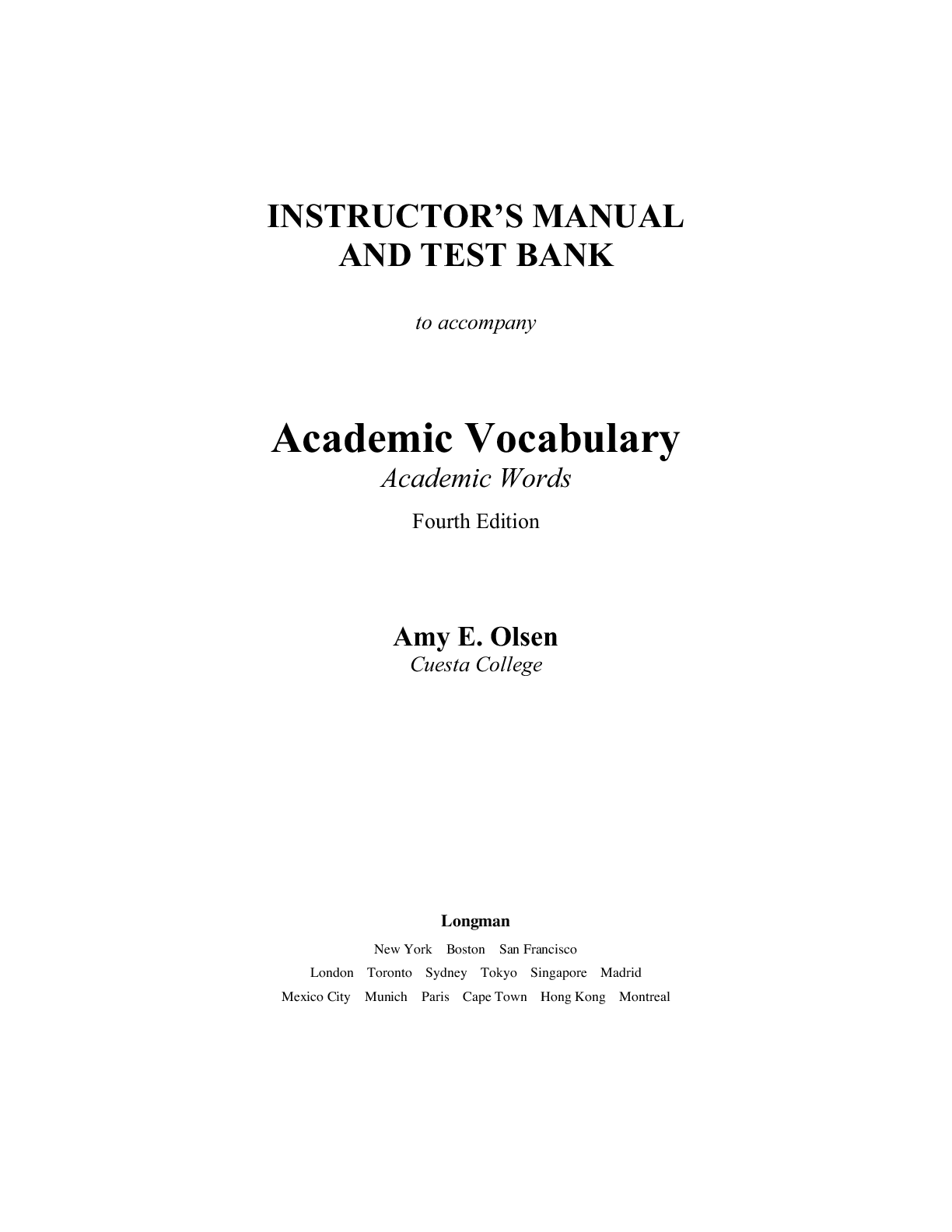 Preview image for Test Bank & Instructor Manuals  for Academic Vocabulary Academic Words, 4E Amy E. Olsen