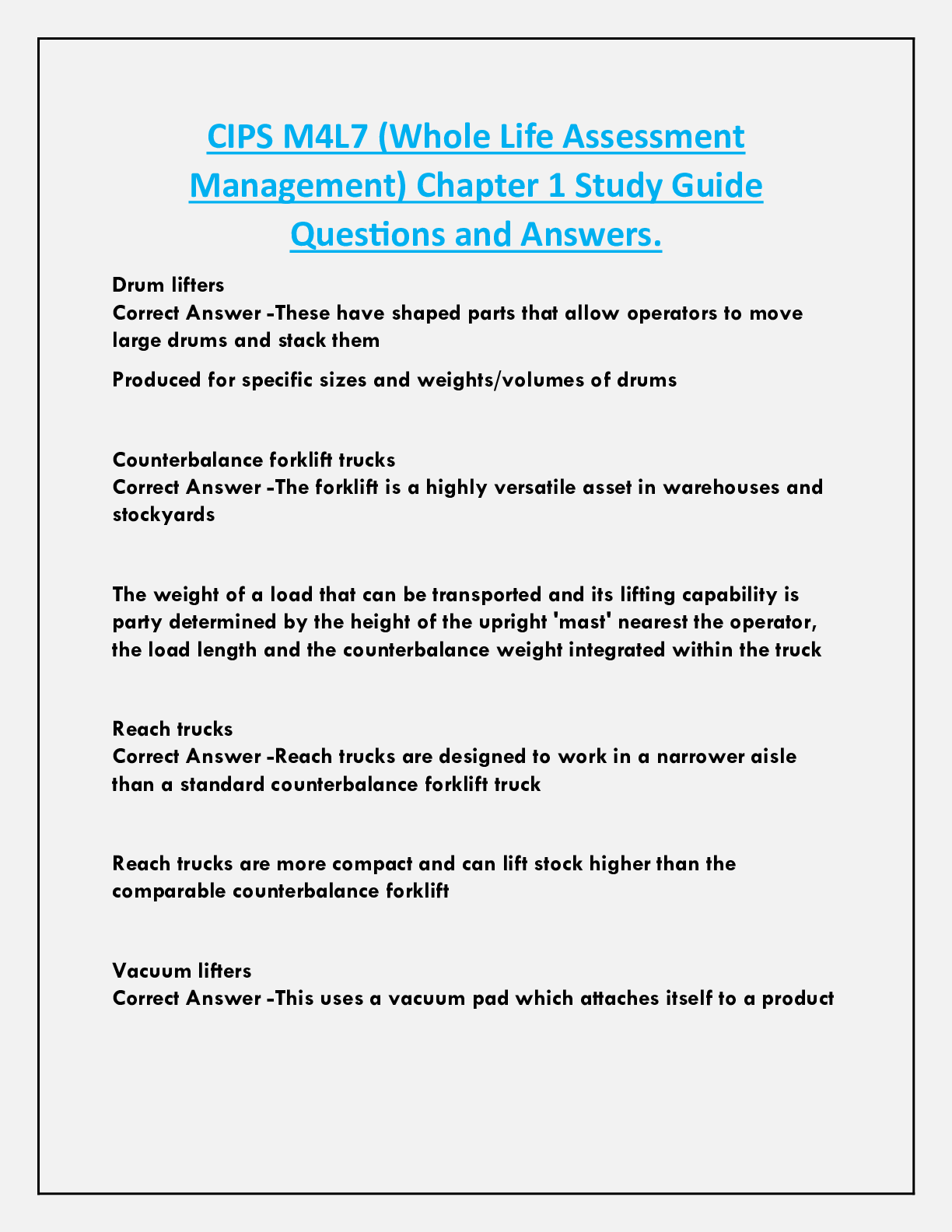 CIPS M4L7 (Whole Life Assessment  Management) Chapter 1 Study Guide  Questions and Answers.