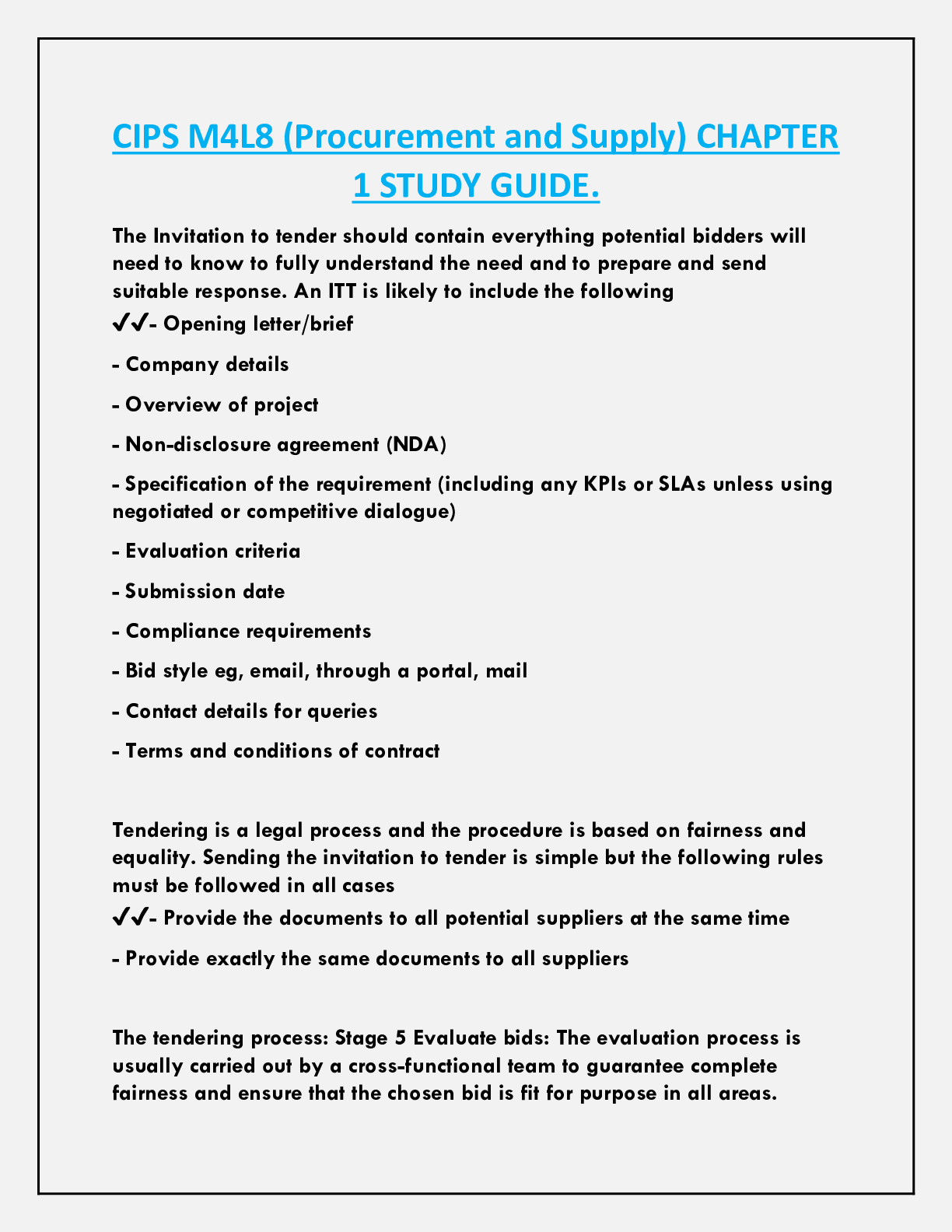 CIPS M4L8 (Procurement and Supply) CHAPTER  1 STUDY GUIDE.