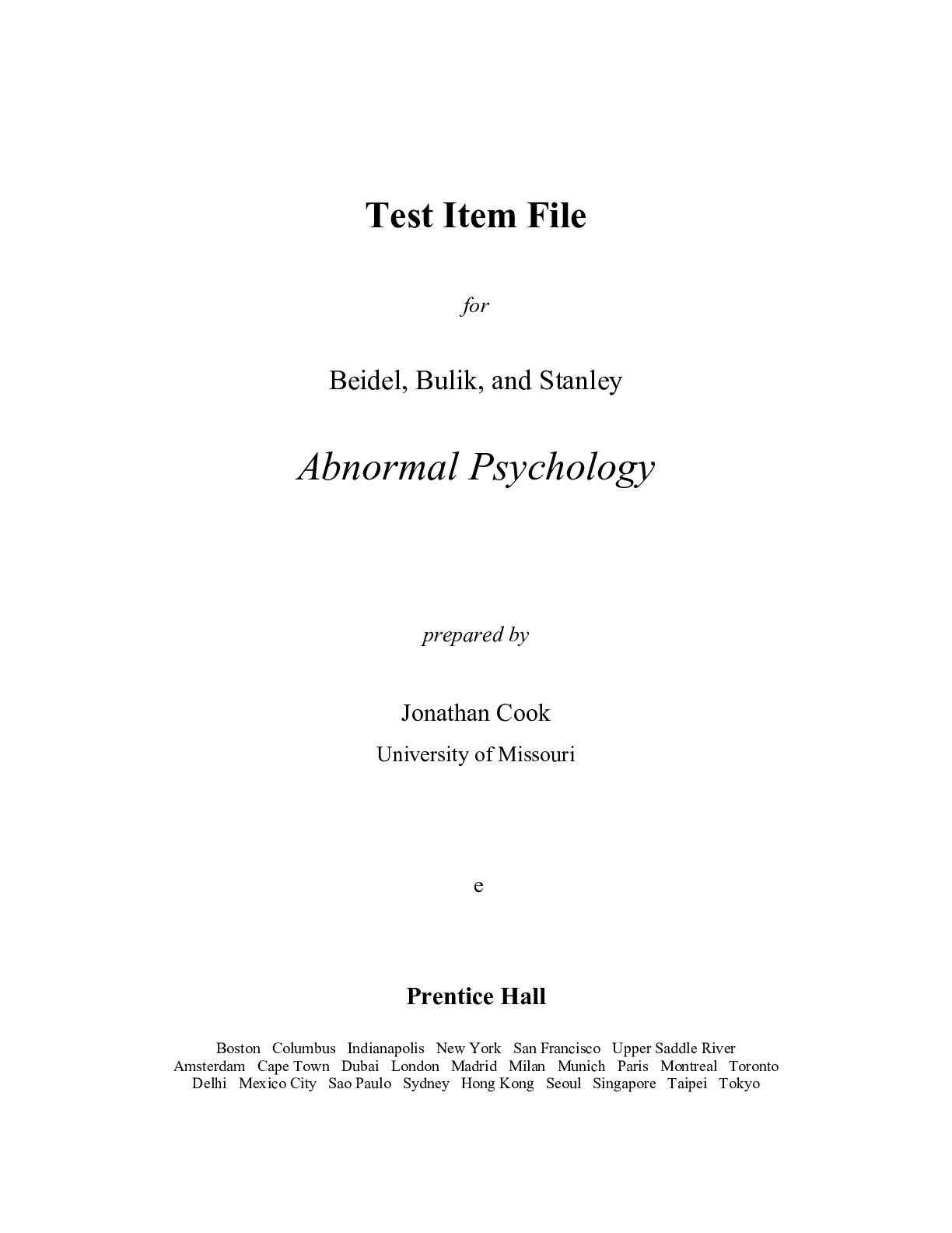 Preview image for Instructor Manuals for Abnormal Psychology, 2E Deborah C. Beidel