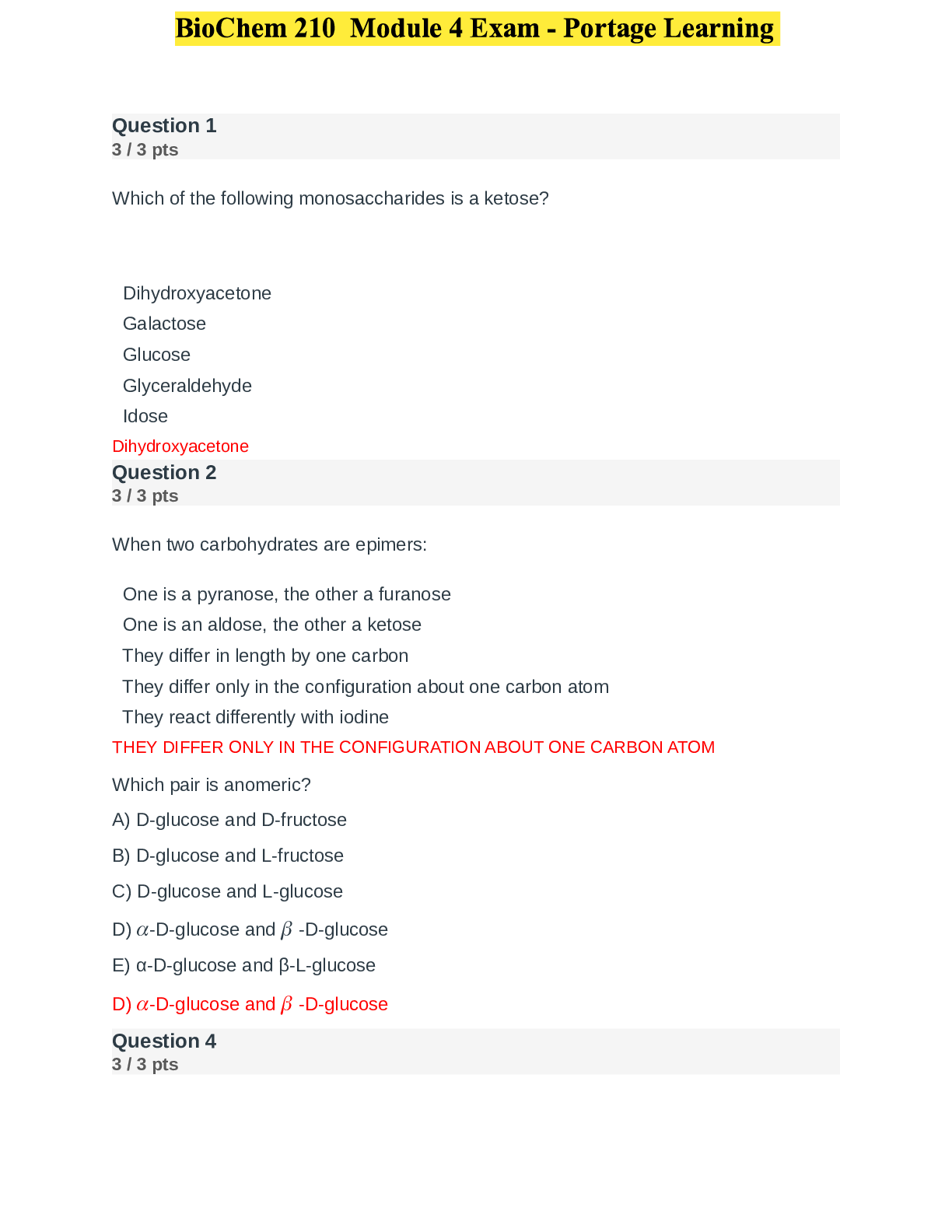 Preview image of BioChem 210 Module 4 Exam - Portage Learning document