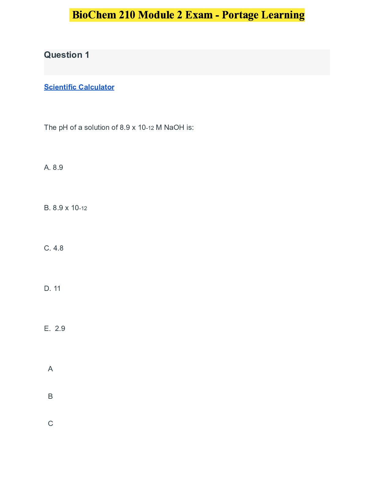 Preview image of BioChem 210 Module 2 Exam - Portage Learning document