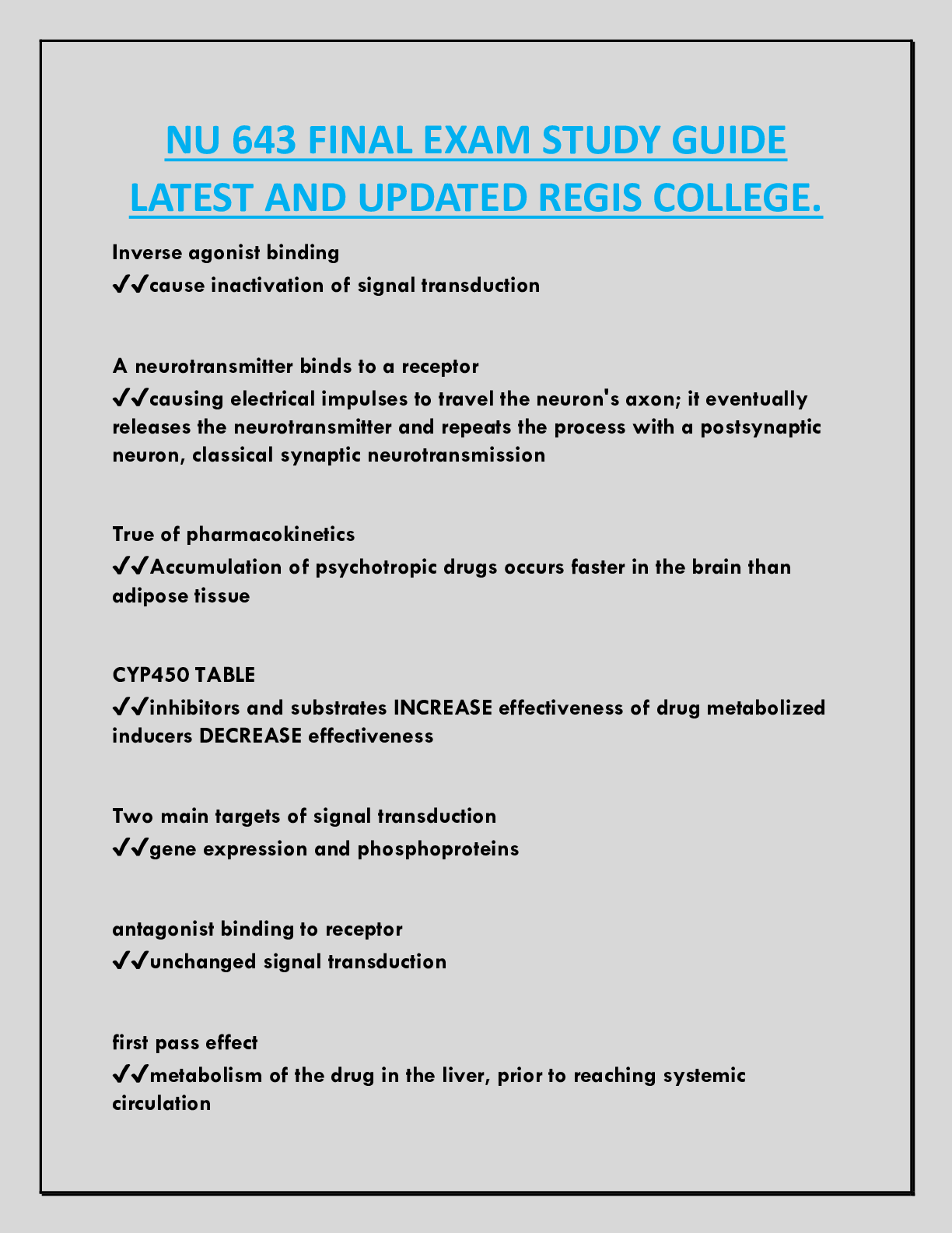 NU 643 FINAL EXAM STUDY GUIDE  LATEST AND UPDATED REGIS COLLEGE.