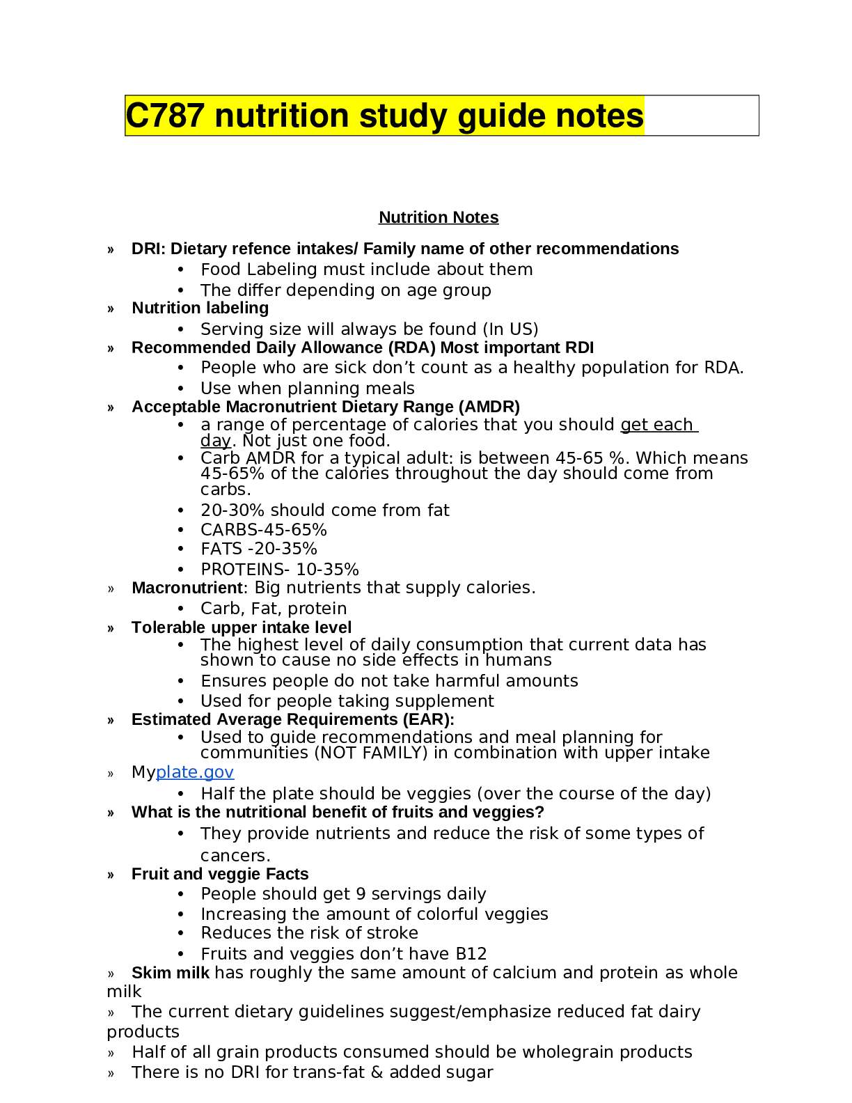 C787 nutrition study guide notes