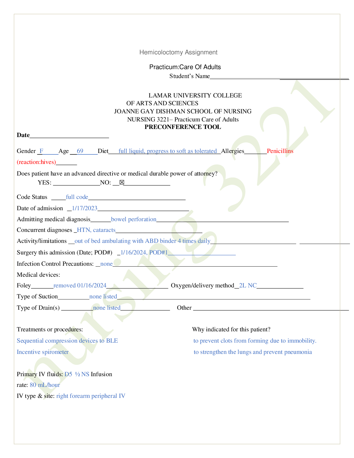 Preview image for NURSING 3221– Practicum Care of Adults PRECONFERENCE TOOL