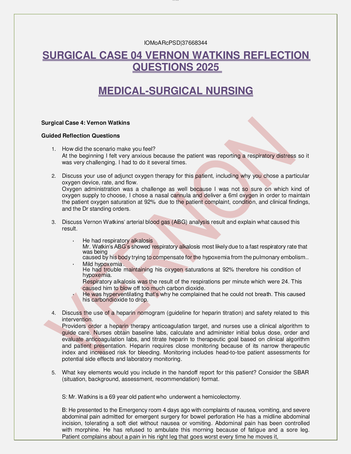 Preview image for SURGICAL CASE 04 VERNON WATKINS REFLECTION QUESTIONS 2025