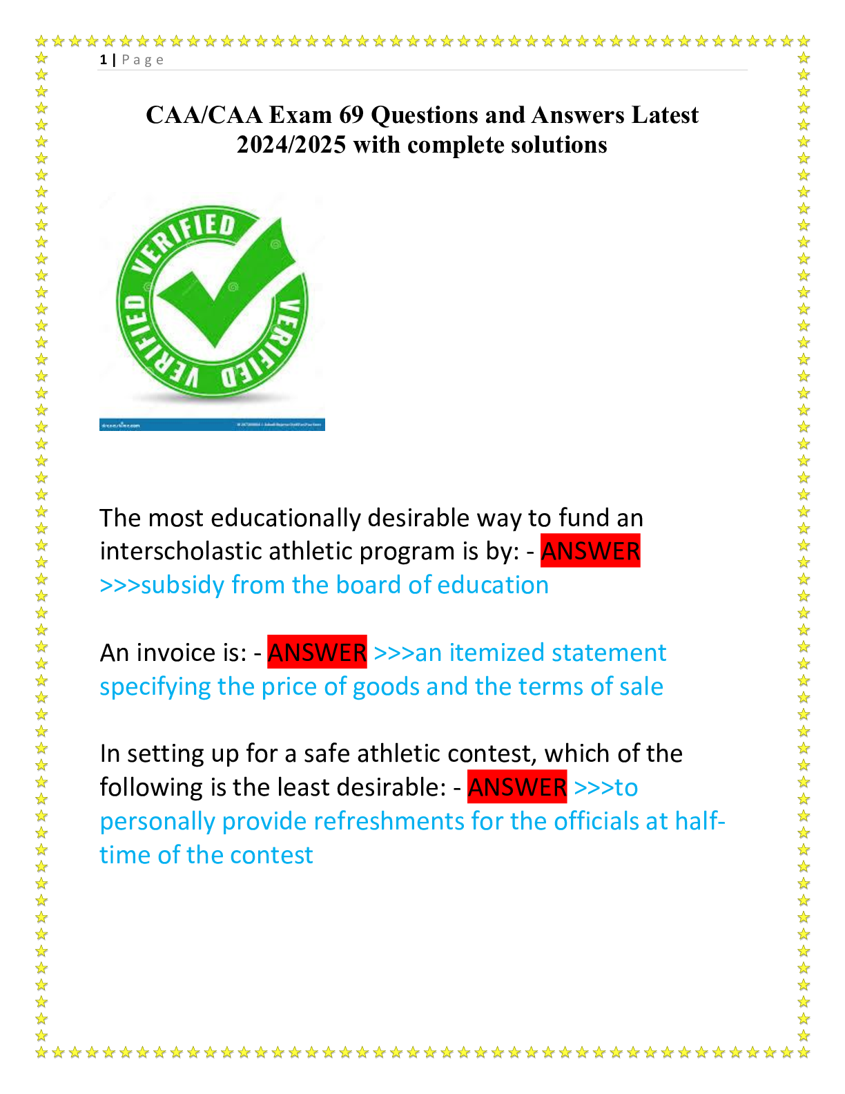 Preview of CAACAA Exam 69 Questions and Answers Latest 2024-2025 with complete solutions