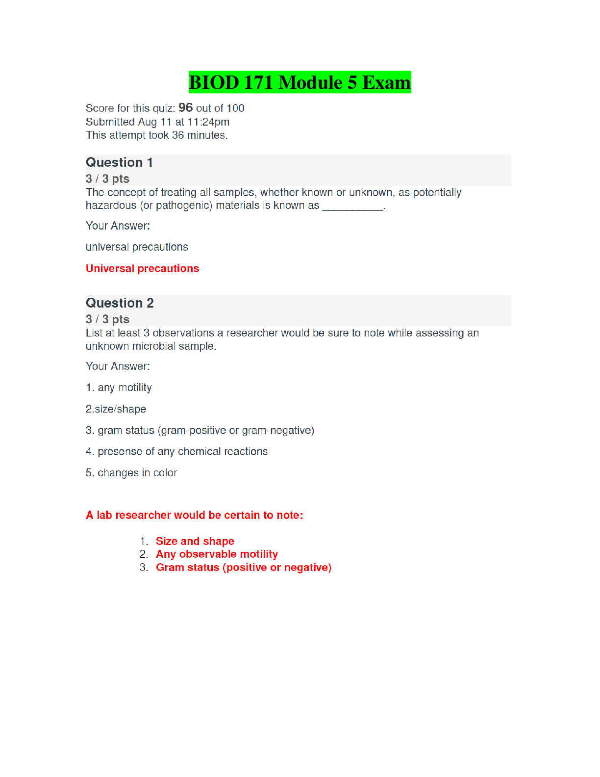 Preview of biod 171 module 5 exam version 1 latest 2024 2025 portage learning 100 correct