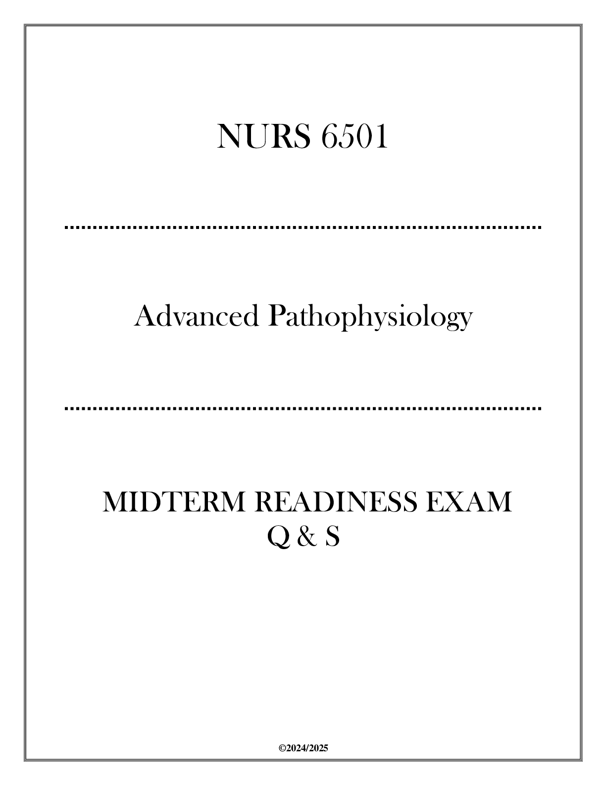 Preview image for (NURS 6501) Midterm Readiness Exam Q & S ( Advanced Pathophysiology )