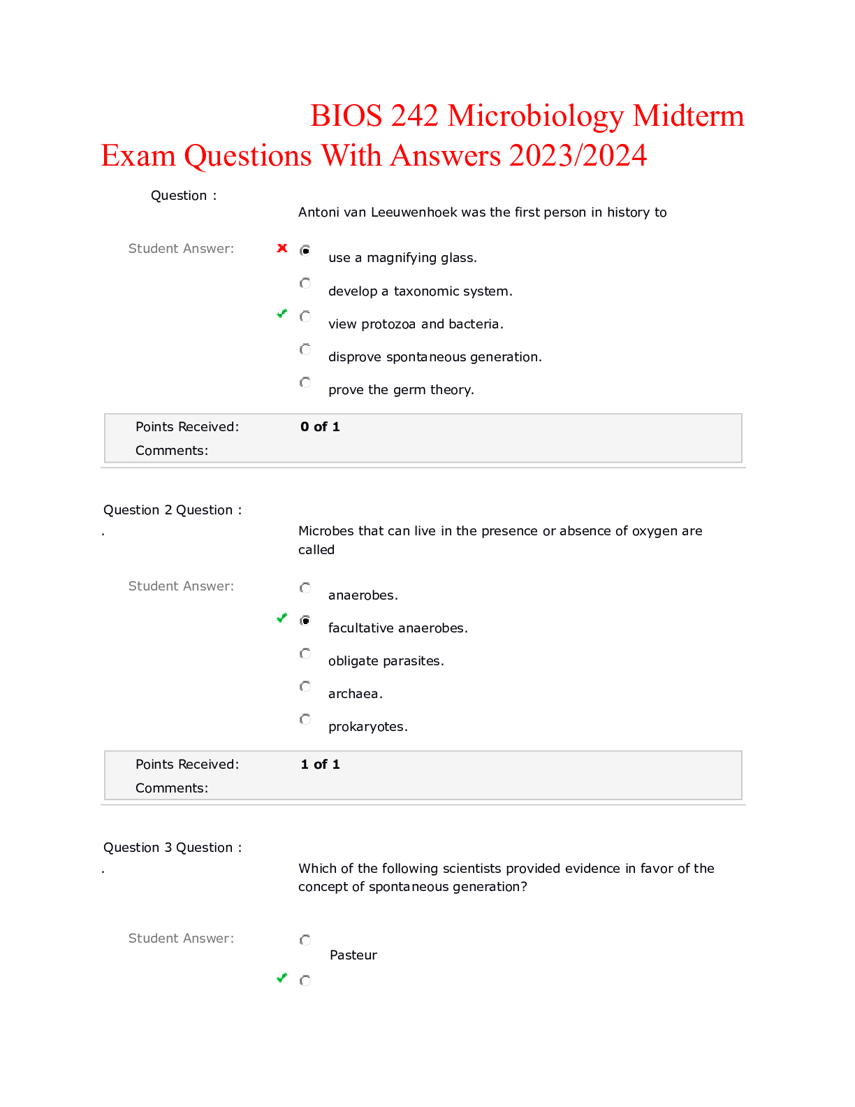 Preview of BIOS 242 Microbiology Midterm Exam Questions With Answers 20232024