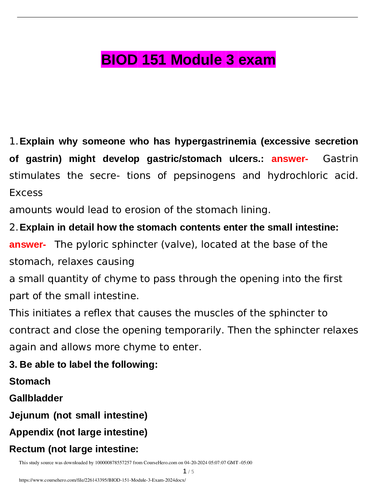 BIOD 151 Module 3 exam