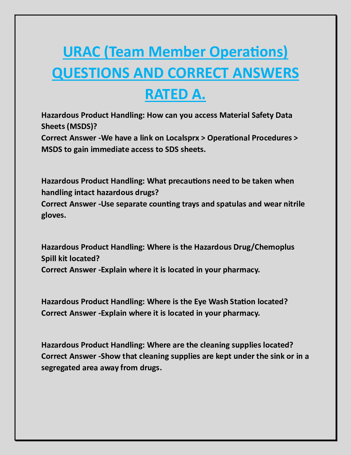 URAC (Team Member Operations)  QUESTIONS AND CORRECT ANSWERS  RATED A.