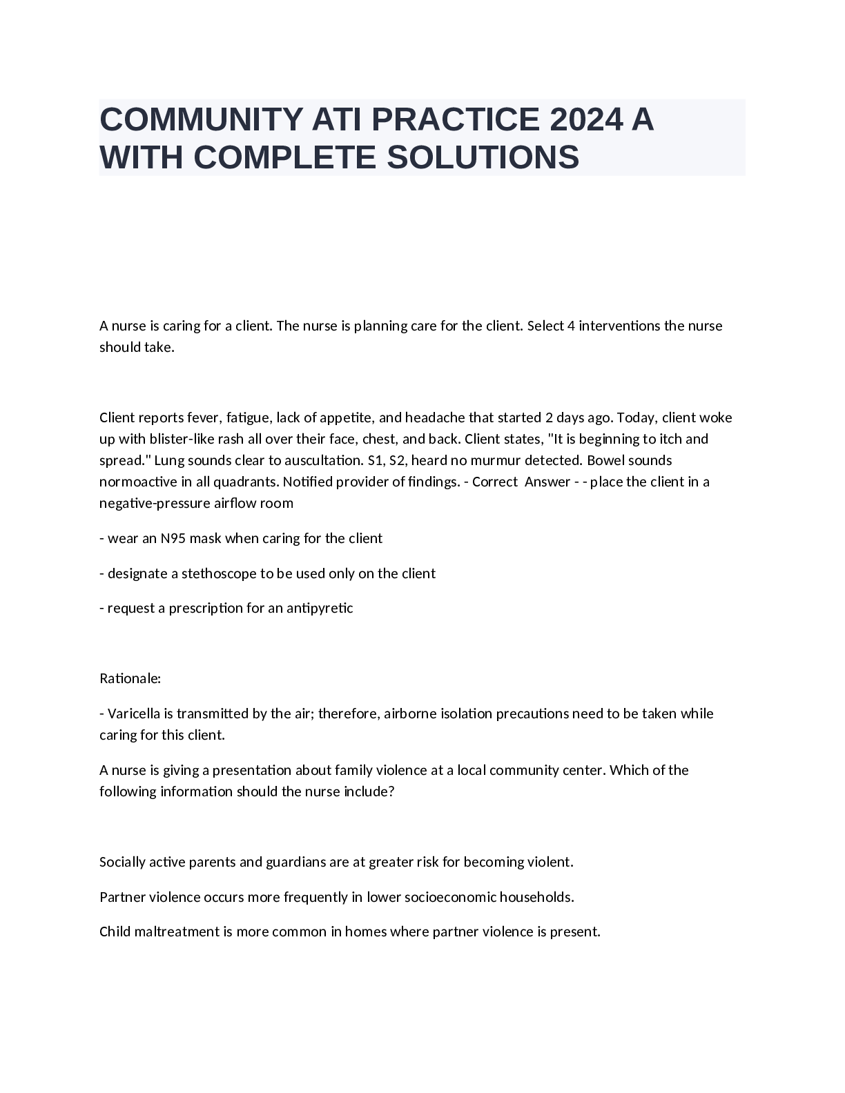 Preview of COMMUNITY ATI PRACTICE 2024 A WITH COMPLETE SOLUTIONS