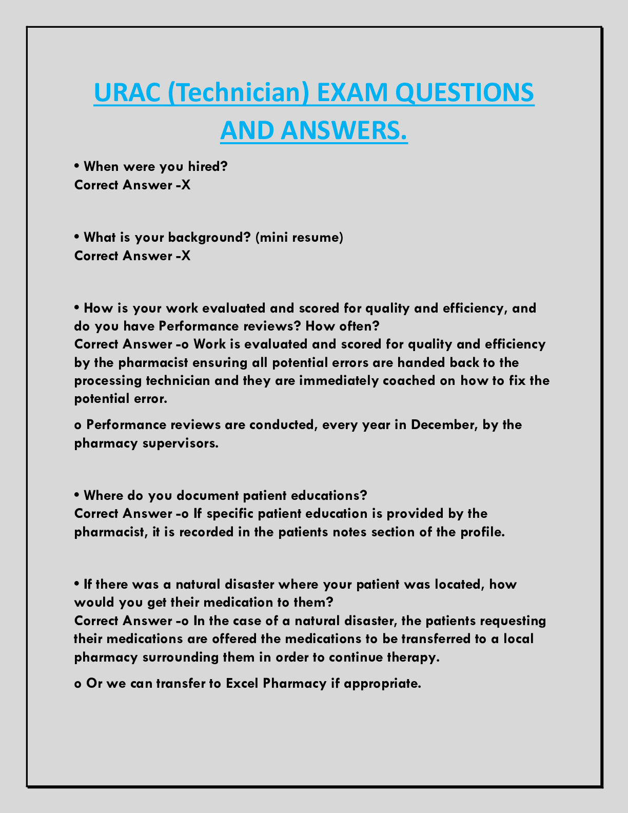 URAC (Technician) EXAM QUESTIONS  AND ANSWERS.