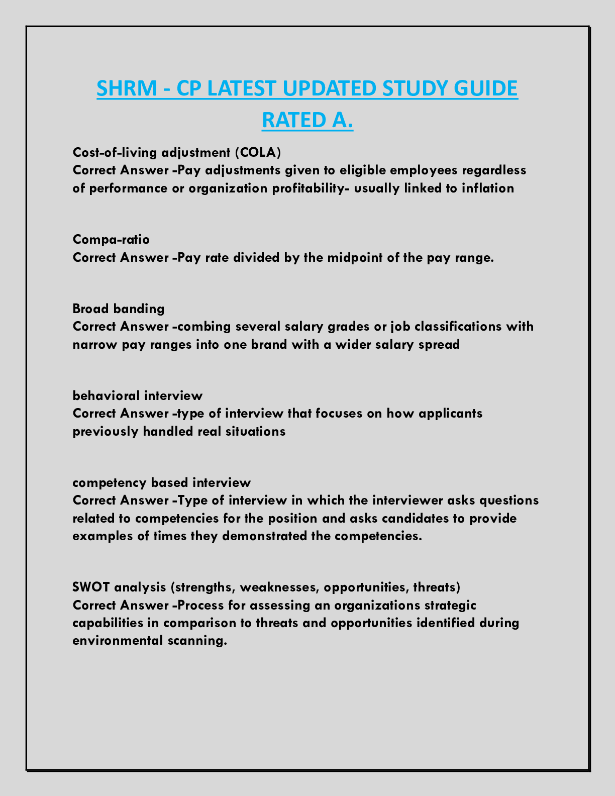 SHRM - CP LATEST UPDATED STUDY GUIDE  RATED A.