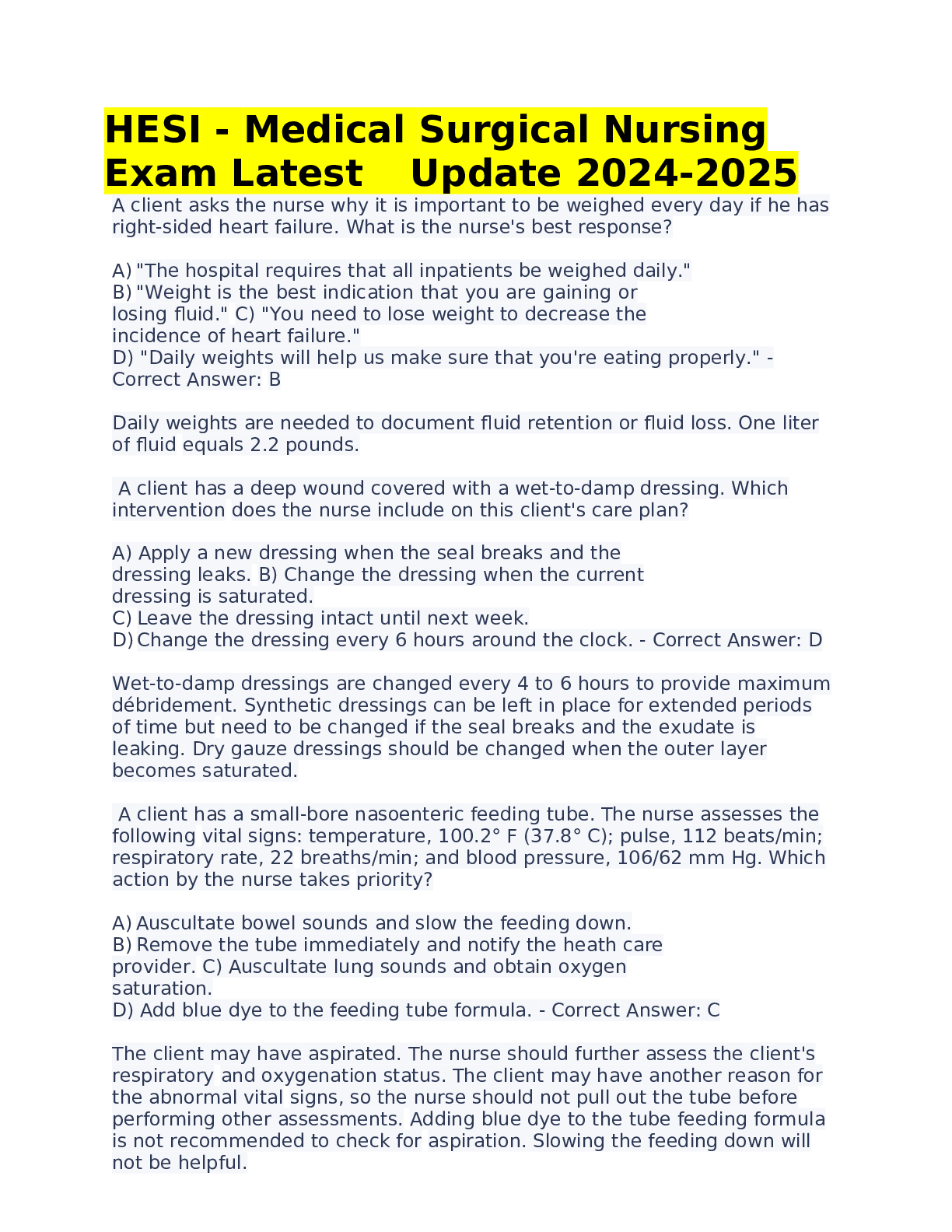 HESI - Medical Surgical Nursing Exam Latest Update 2024-2025 ...