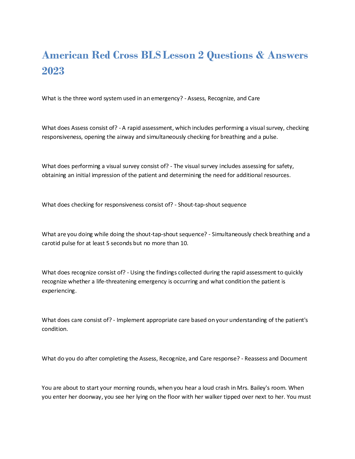 Preview image for American Red Cross BLS Lesson 2 Questions & Answers 2023-24