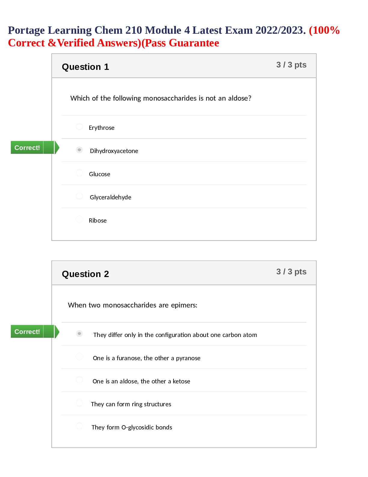 Preview of Portage Learning Chem 210 Module 4 Latest Exam 2022-2023. (100% Correct &amp;Verified Answers)(Pass Guarantee