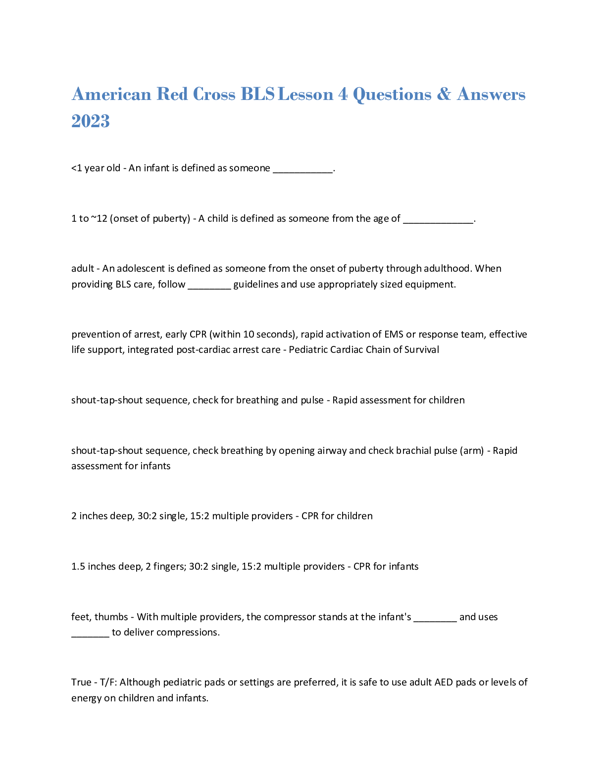 Preview image for American Red Cross BLSLesson 5Obstructed Airway Questions & Answers 2023