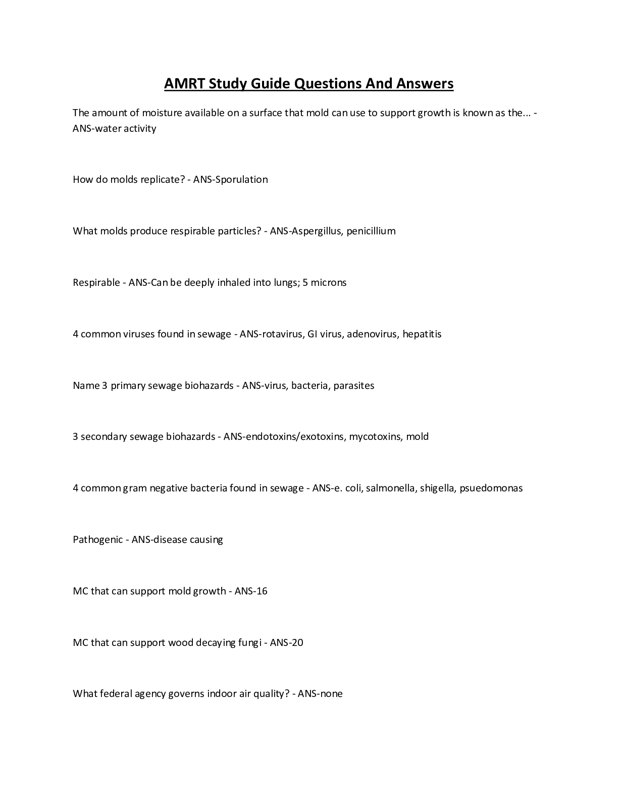 Preview image for AMRT Study Guide Questions And Answers