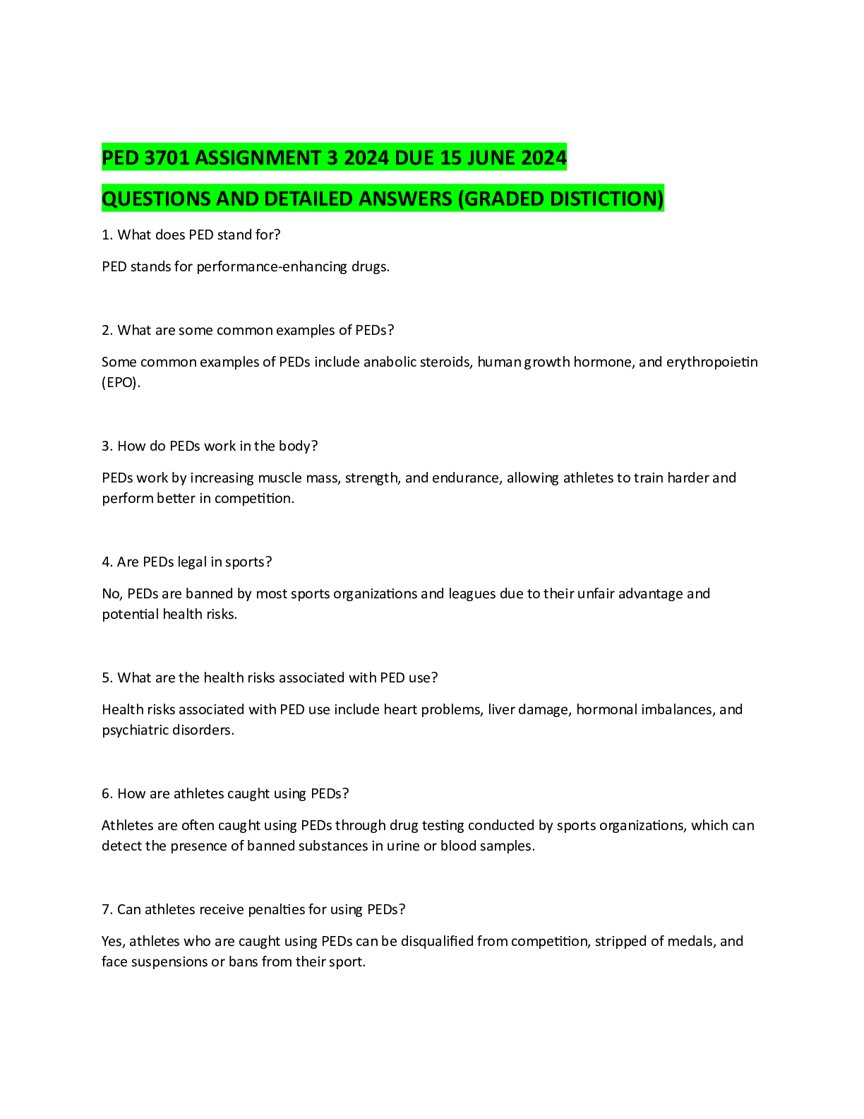 Recommended document preview for PED 3701 ASSIGNMENT 3 2024 DUE 15 JUNE 2024 QUESTIONS AND DETAILED ANSWERS (GRADED DISTICTION)
