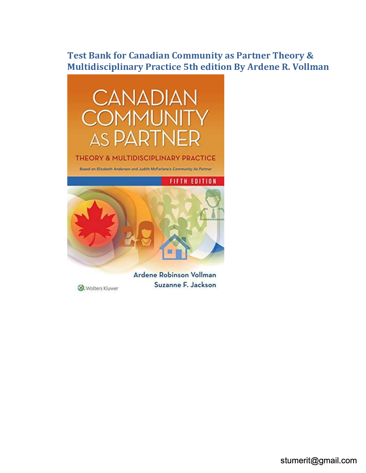 Preview image for Test Bank for Canadian Community as Partner Theory & Multidisciplinary Practice 5th edition By Ardene R. Vollman-stamped