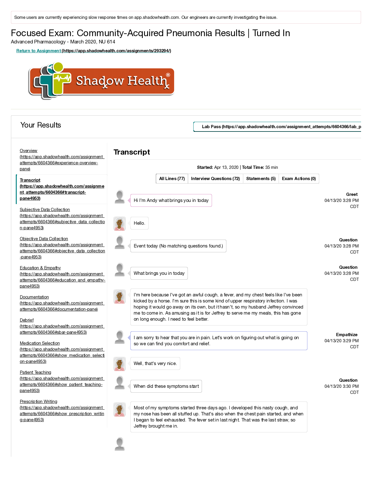 Preview of Focused Exam Community-Acquired Pneumonia Results