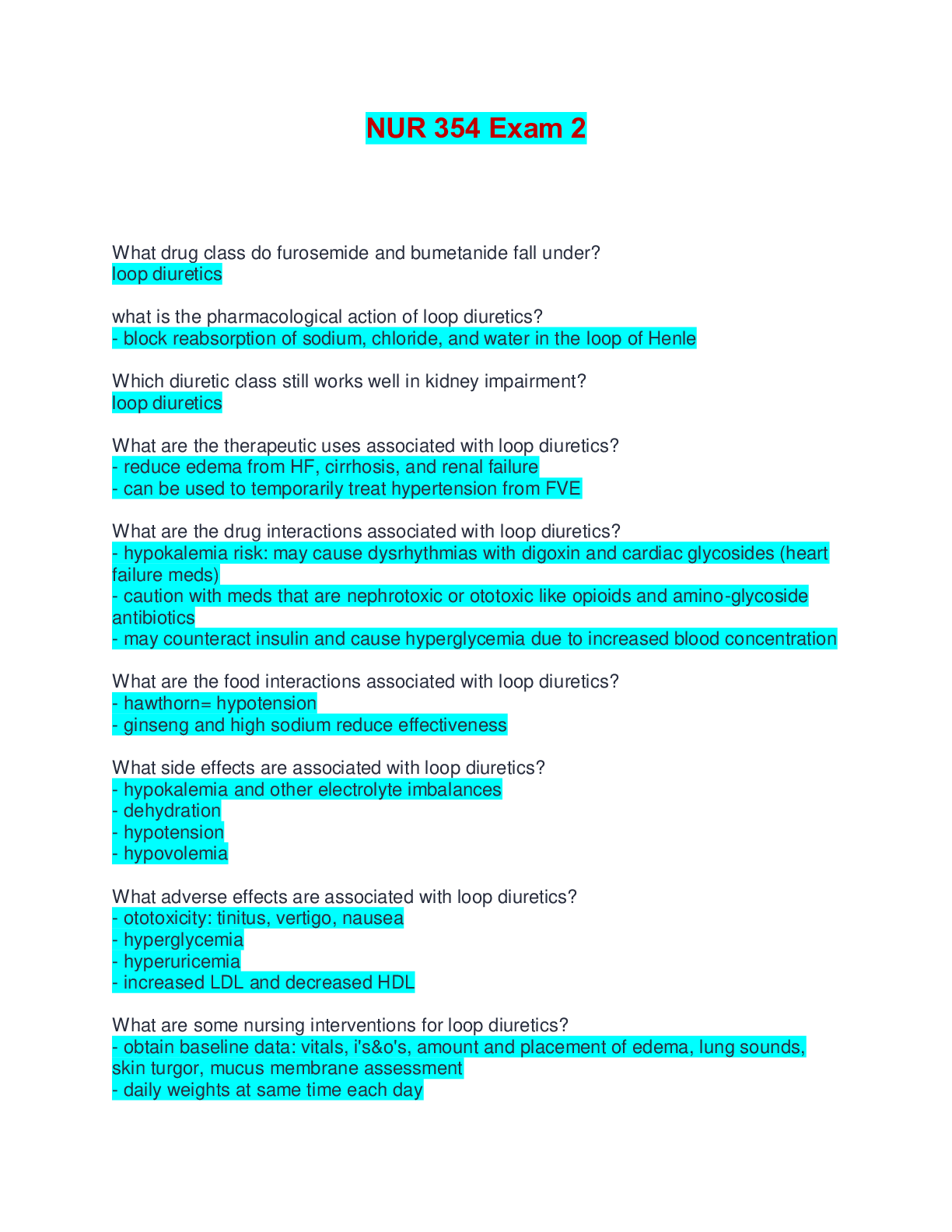 Preview image for NUR 354 Exam 2 | Questions with 100% Correct Answers