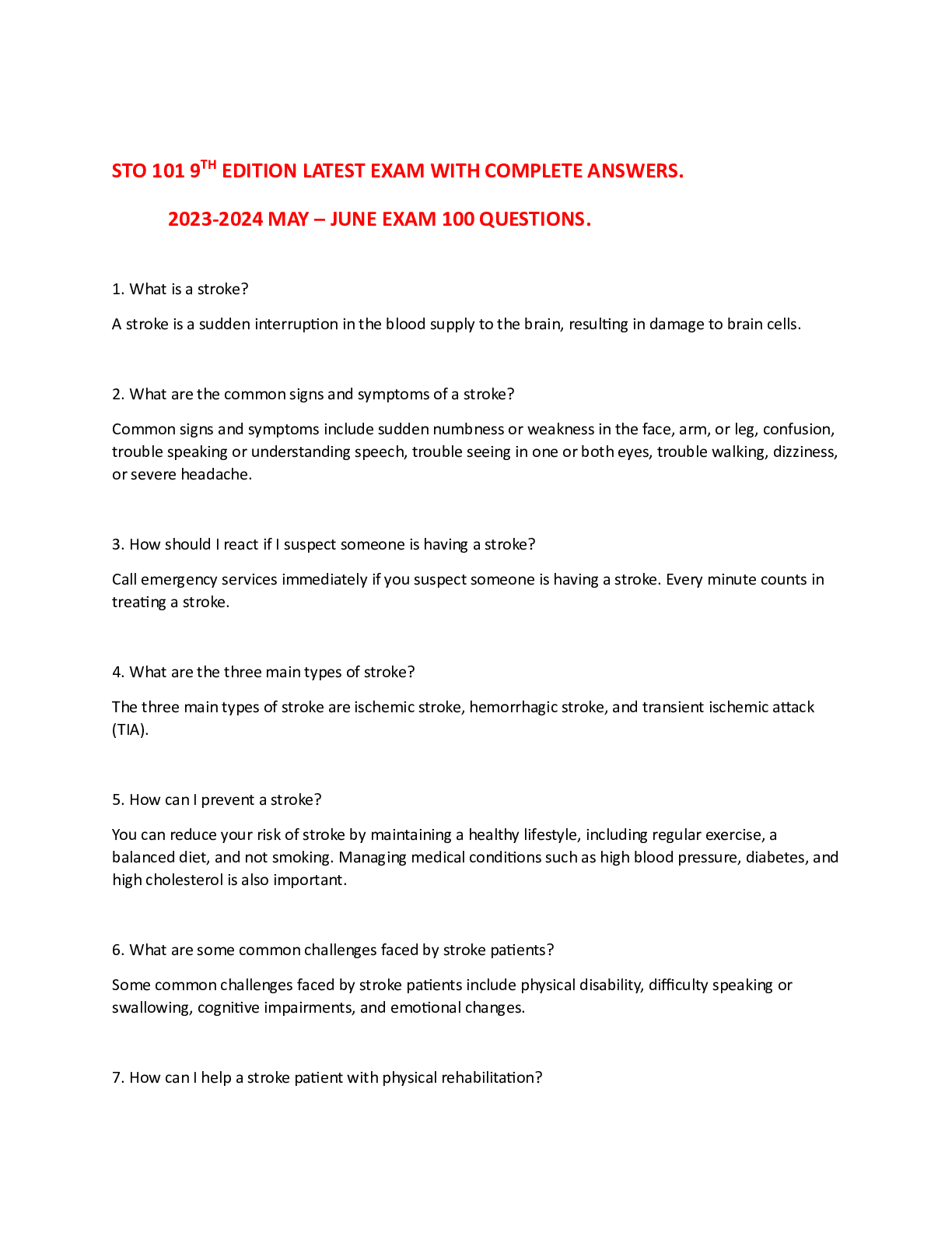 Preview of STO 101 9TH EDITION LATEST EXAM WITH COMPLETE ANSWERS. 2023-2024 MAY – JUNE EXAM 100 QUEST