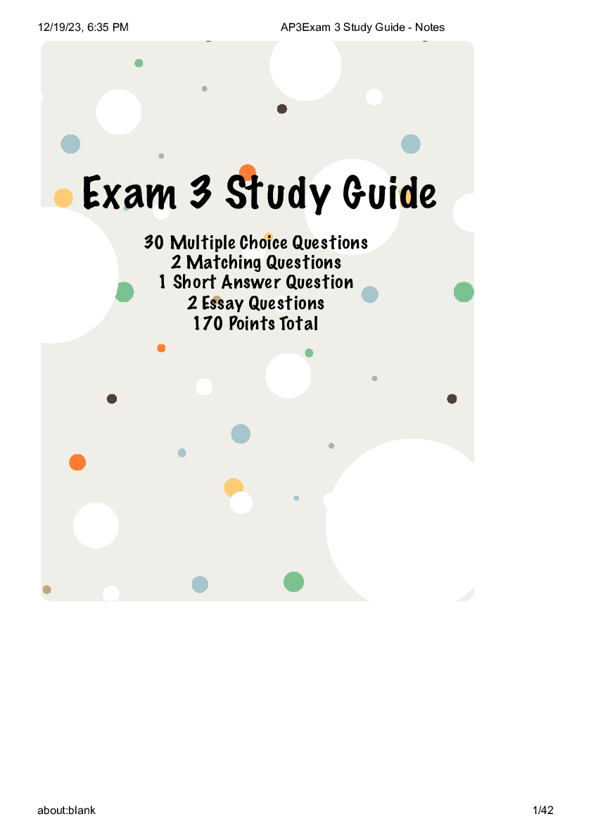 Preview of Exam 3 Study Guide 30 Multiple Choice Questions 2 Matching Questions 1 Short Answer Questi