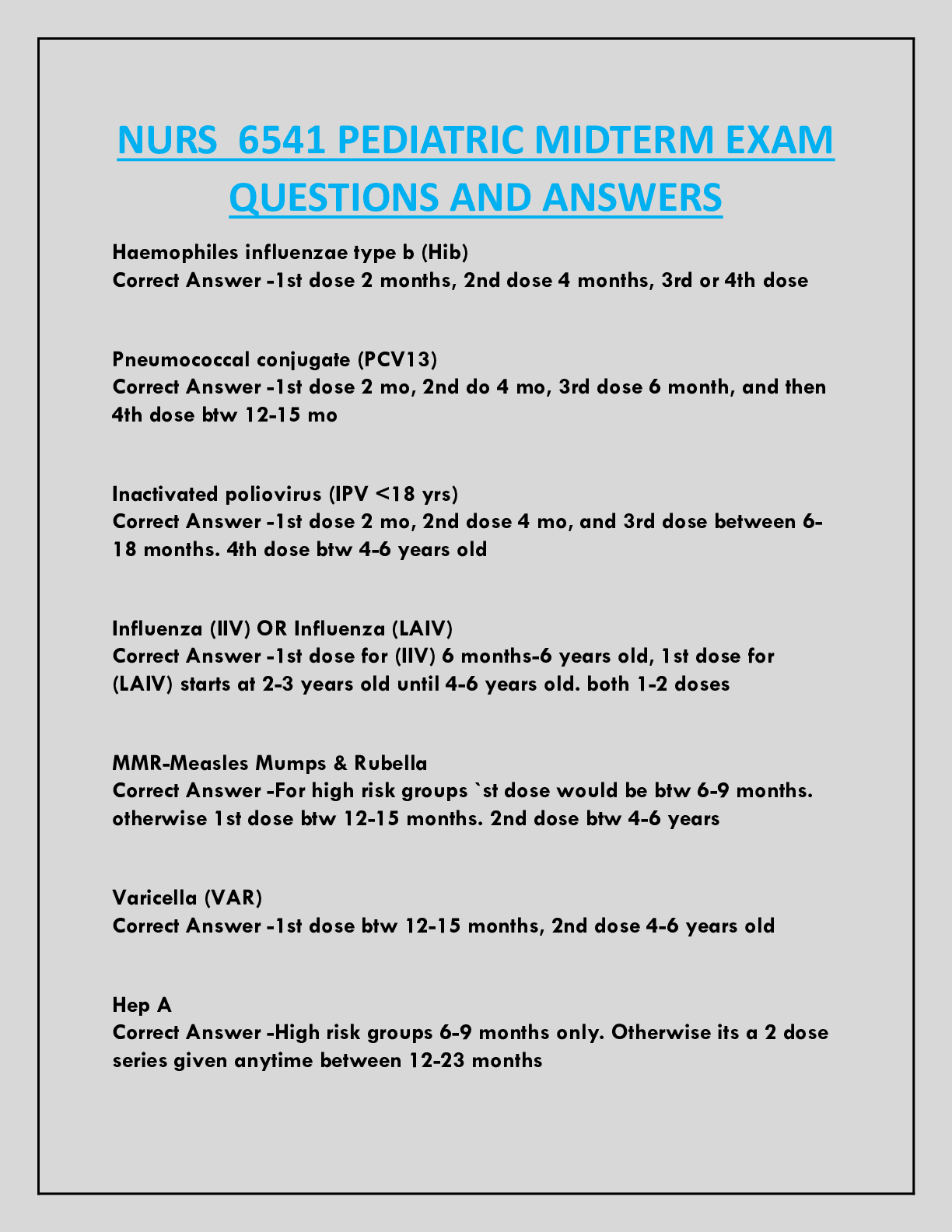 Preview of NURS  6541 PEDIATRIC MIDTERM EXAM  QUESTIONS AND ANSWERS