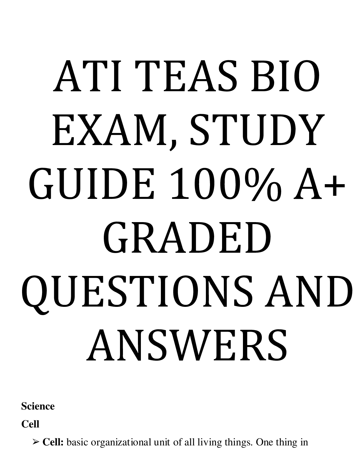 ATI TEAS BIO EXAM, STUDY GUIDE 100% A+ GRADED QUESTIONS AND ANSWERS