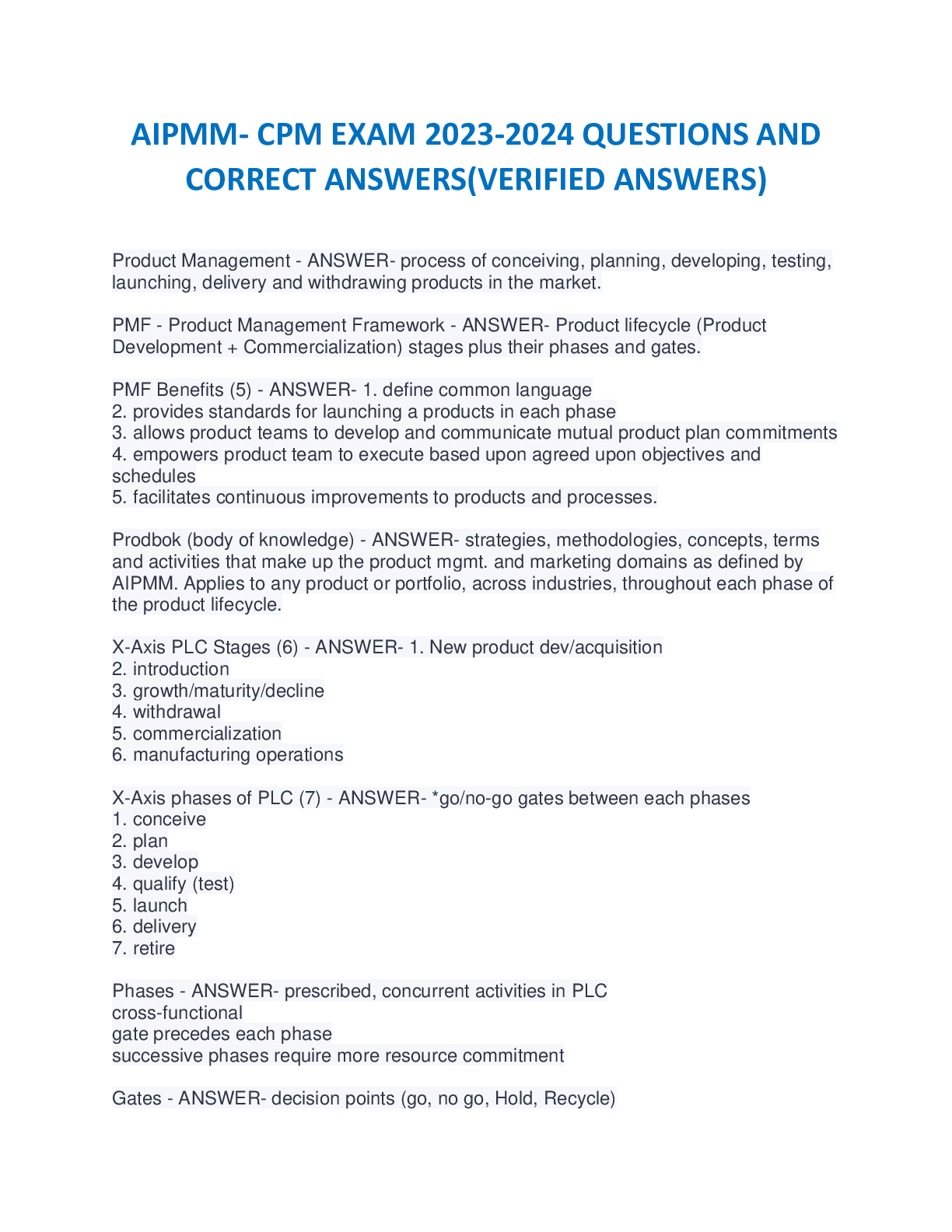 Preview image for AIPMM- CPM EXAM 2023-2024 QUESTIONS AND CORRECT ANSWERS(VERIFIED ANSWERS)