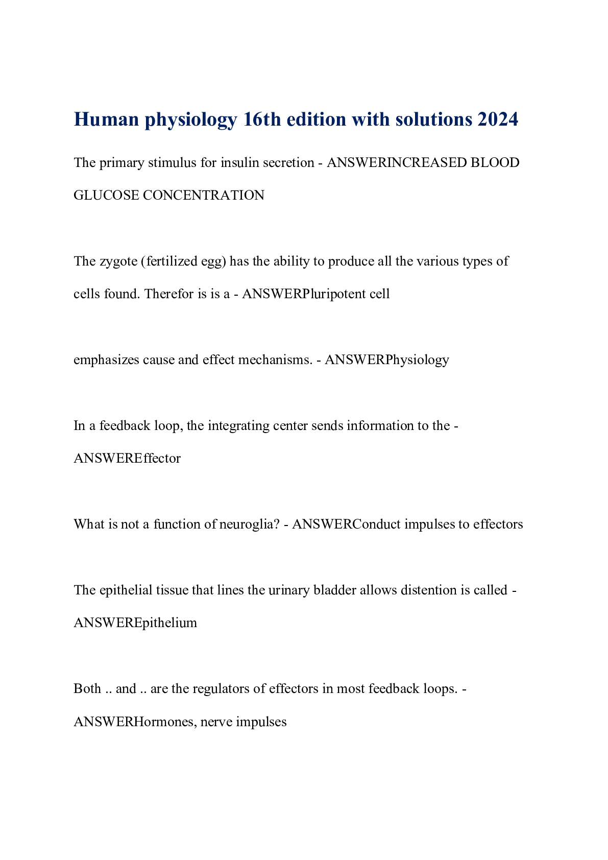 Preview of Human physiology 16th edition with solutions 2024