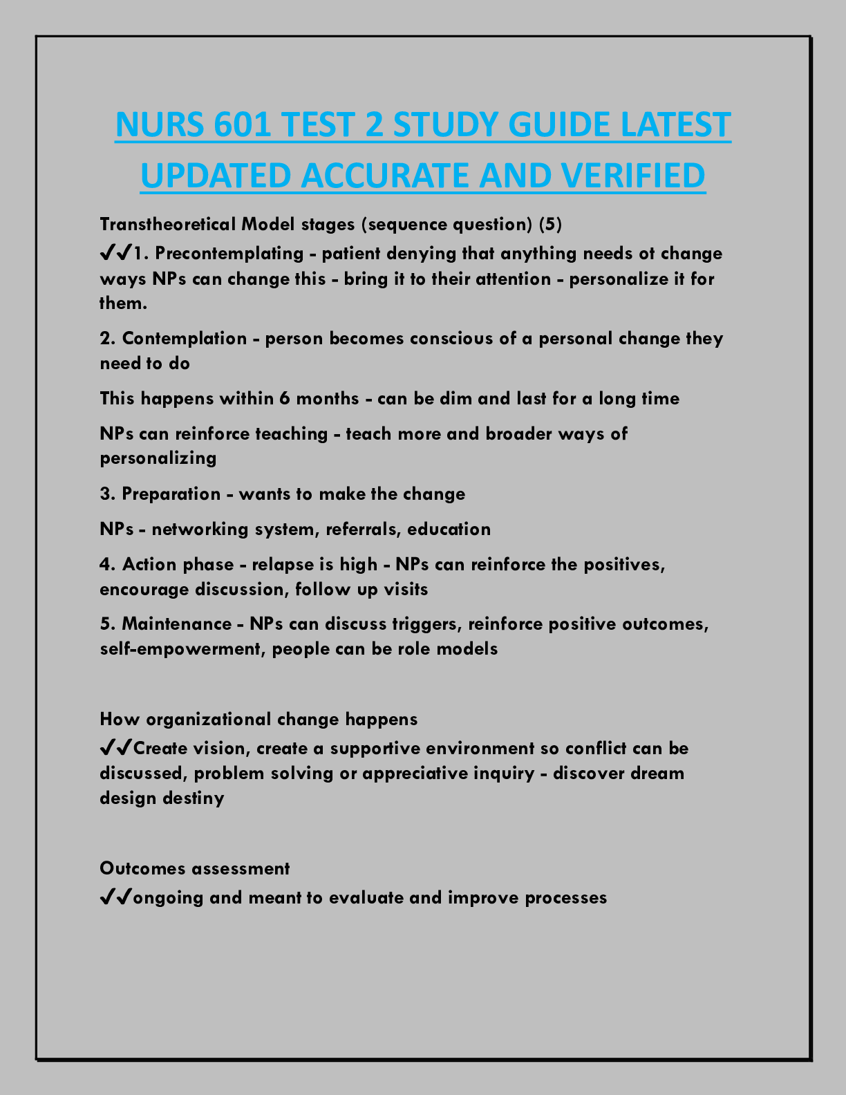 NURS 601 TEST 2 STUDY GUIDE LATEST  UPDATED ACCURATE AND VERIFIED