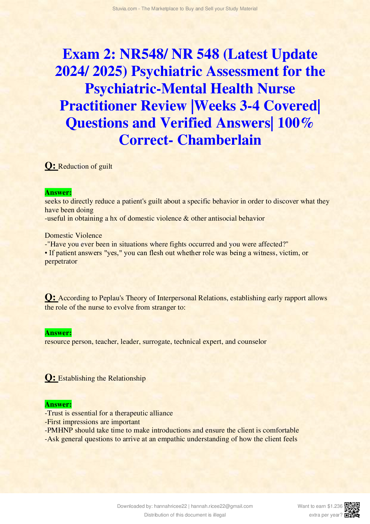 Preview of Exam 2 NR548 NR 548 (Latest Update 2024 2025) Psychiatric Assessment for the Psychiatric-M