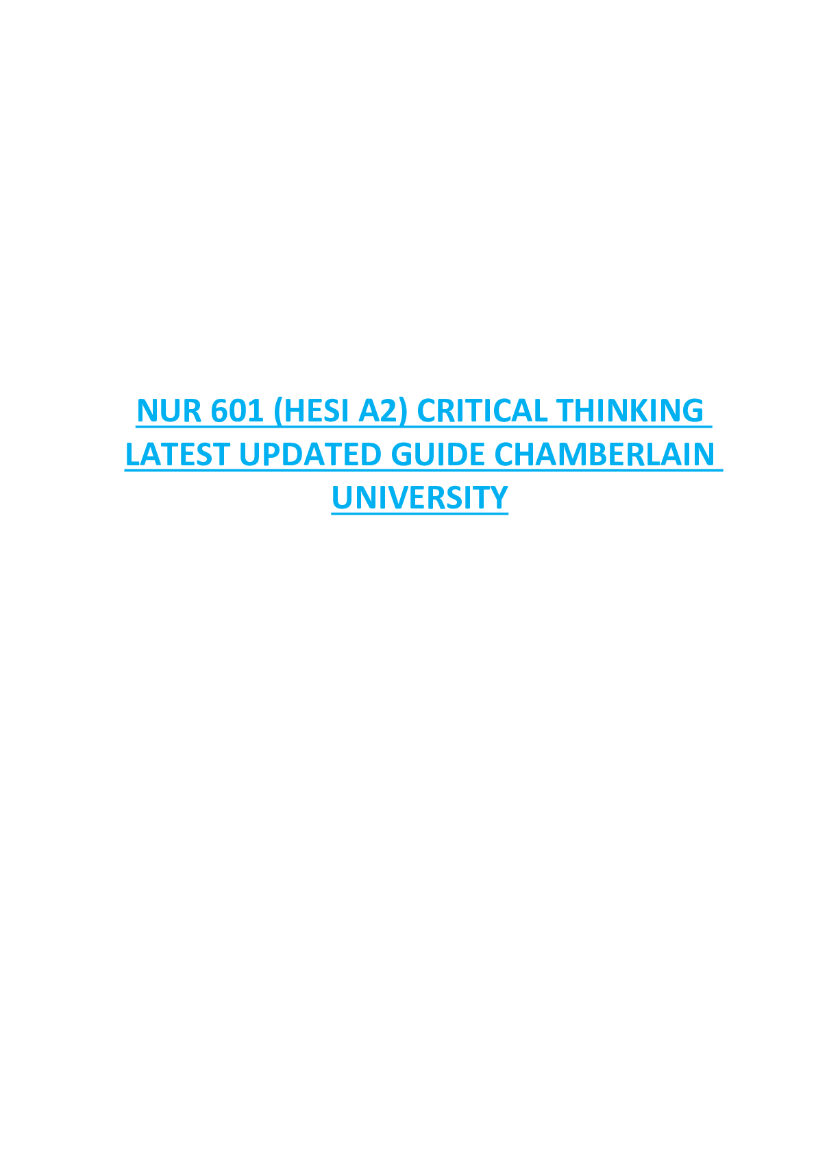 Preview of NUR 601 (HESI A2) CRITICAL THINKING  LATEST UPDATED GUIDE CHAMBERLAIN  UNIVERSITY