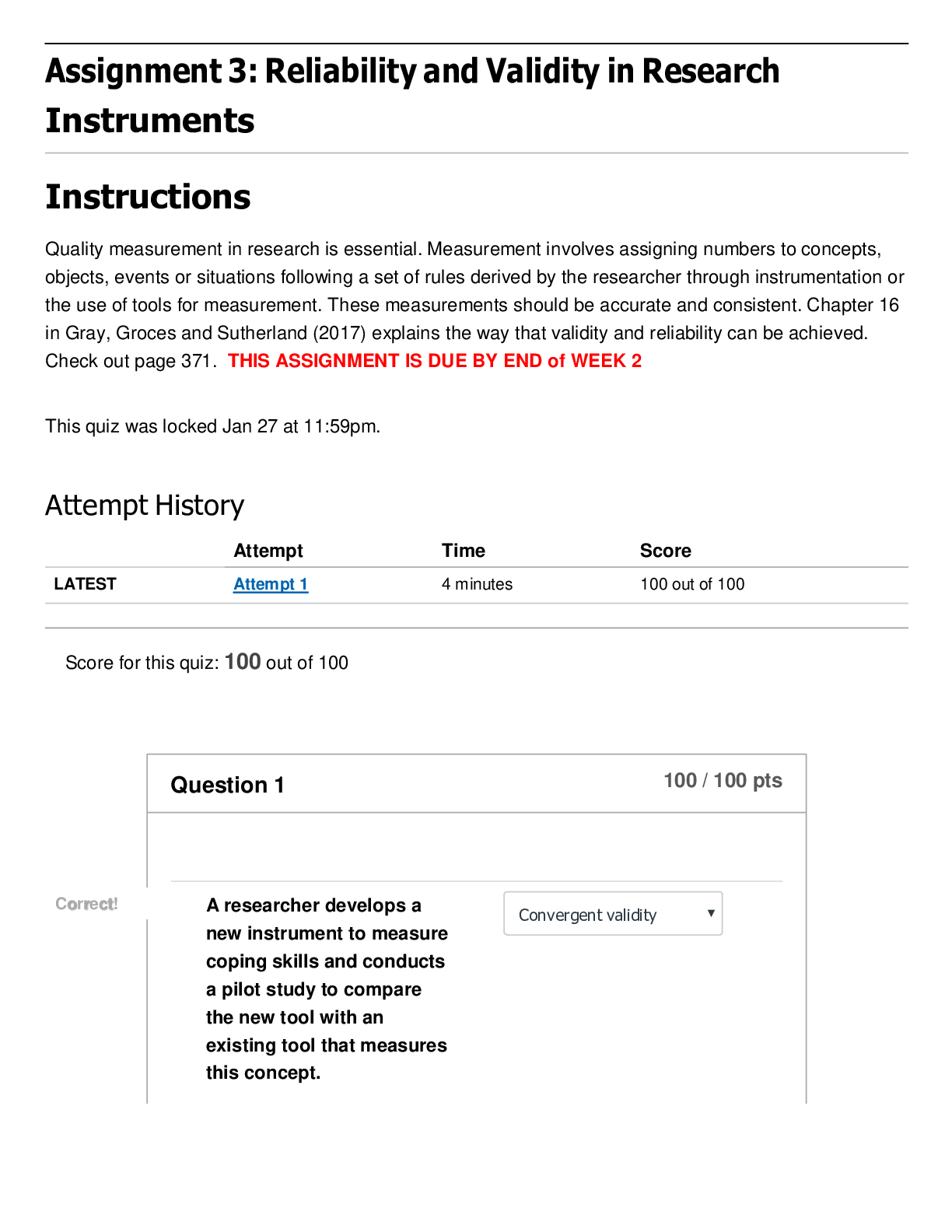 NURS 5366 Assignment 3: Reliability and Validity in Research Instruments | Score100/100