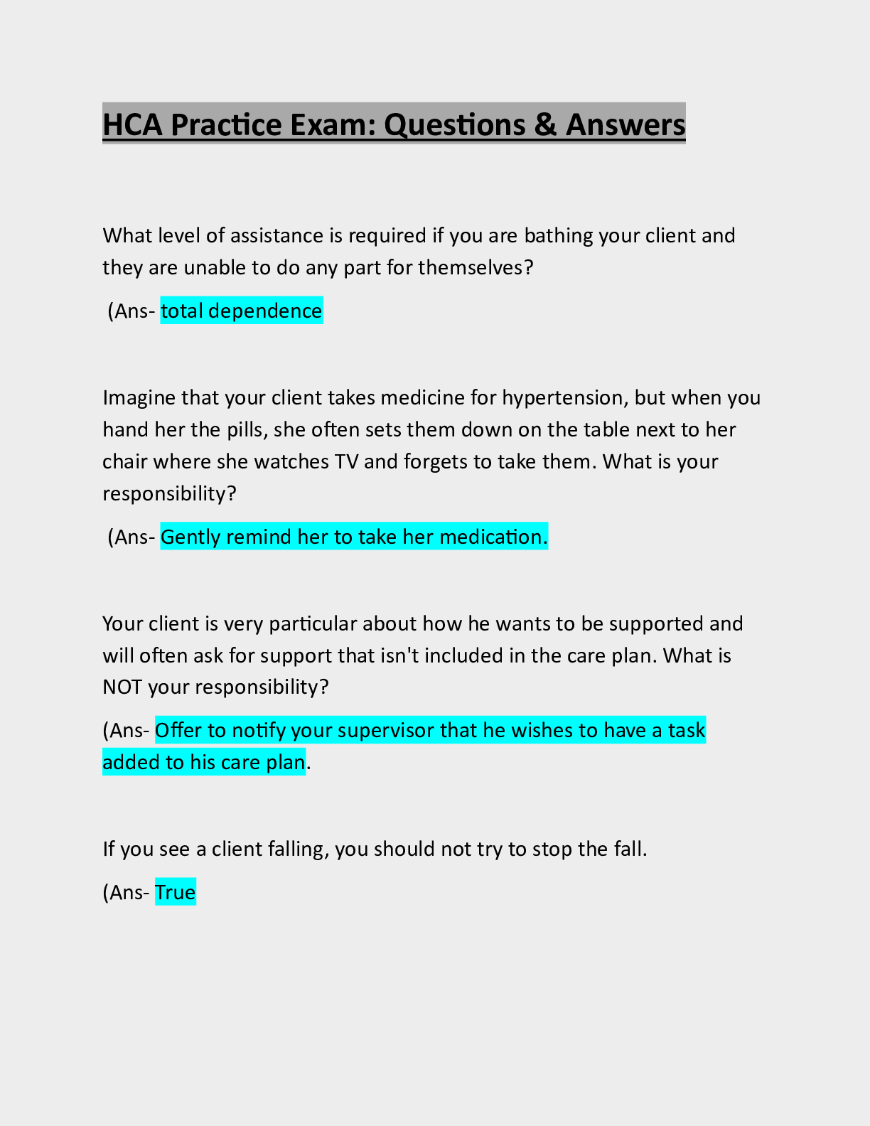 Preview image for HCA Practice Exam: Questions & Answers: Guaranteed A Plus Guide