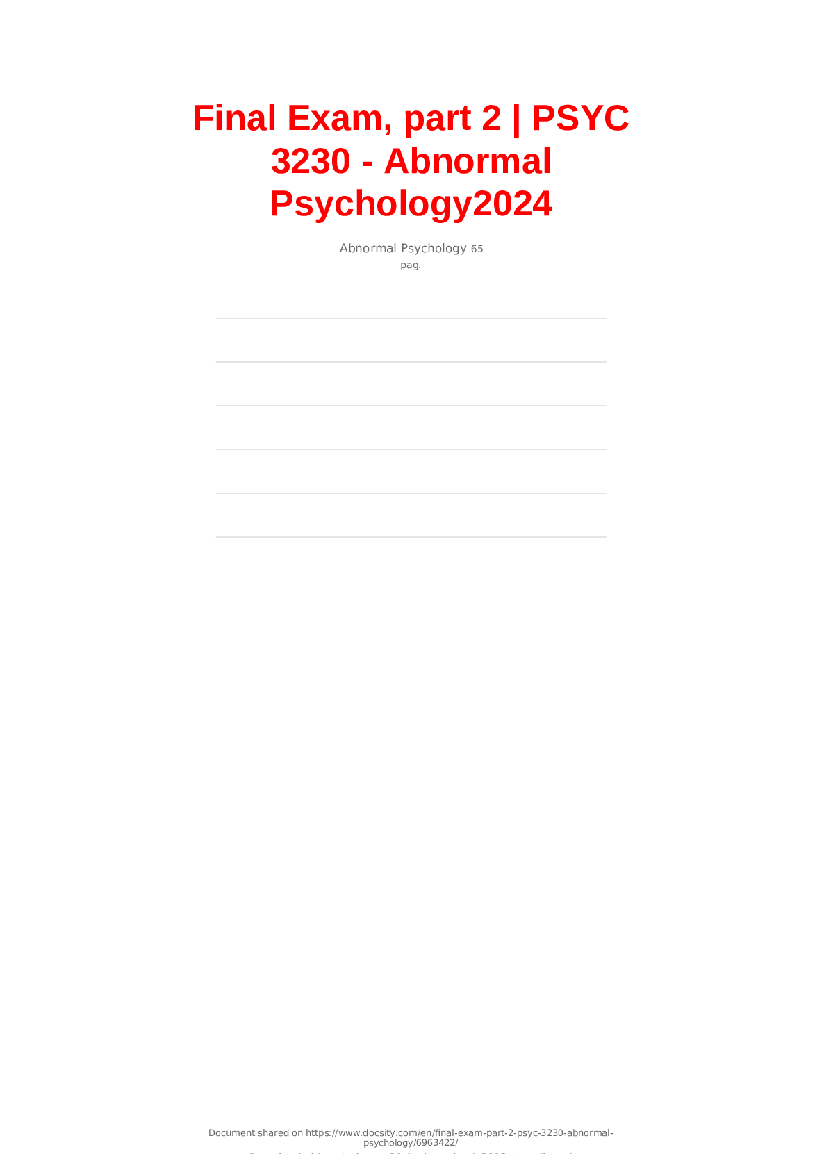 Preview of Final Exam, part 2  PSYC 3230 - Abnormal Psychology 2024