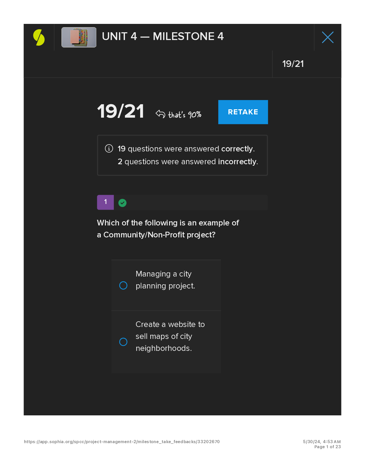 Preview of Project Management Unit 4 Milestone Sophia 2024