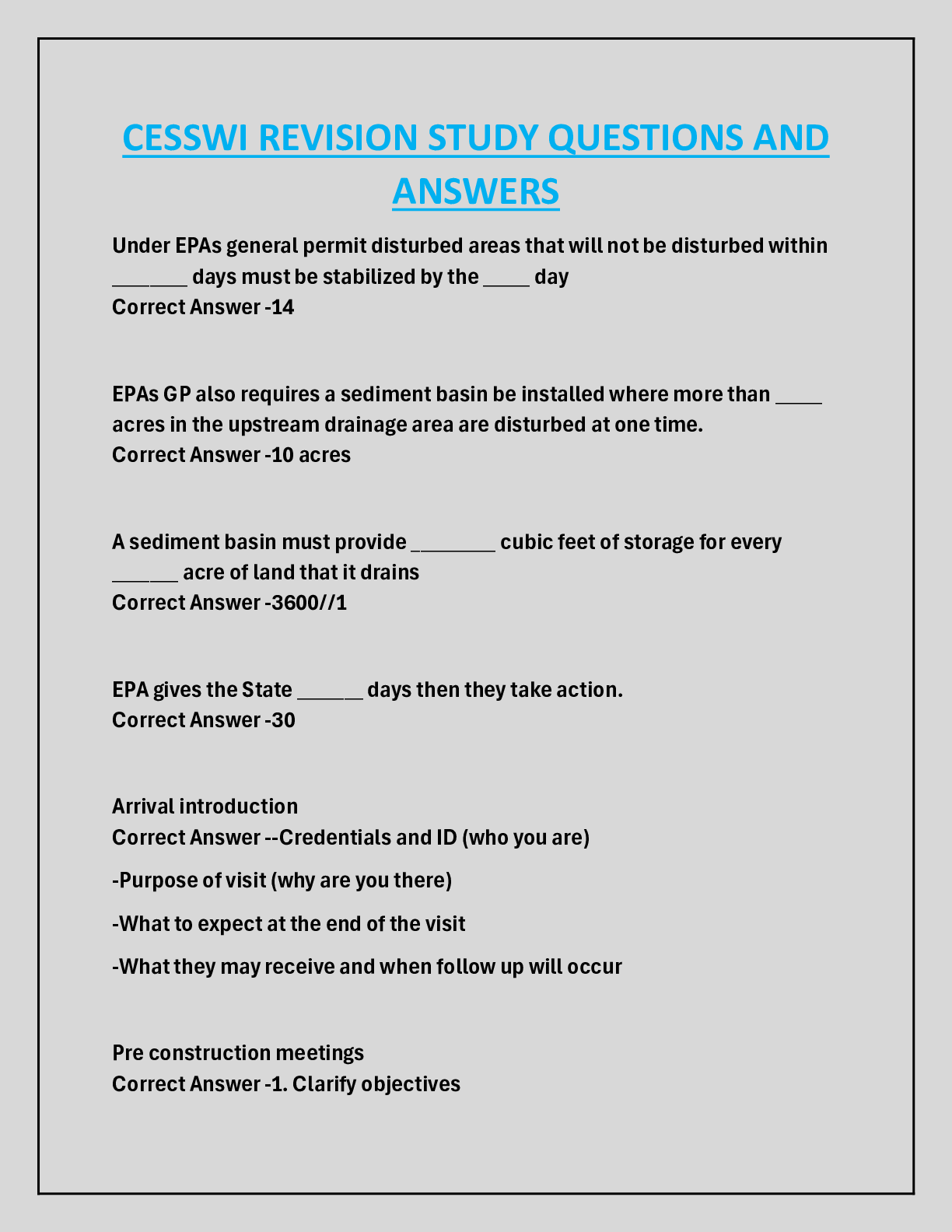 CESSWI REVISION STUDY QUESTIONS AND  ANSWERS
