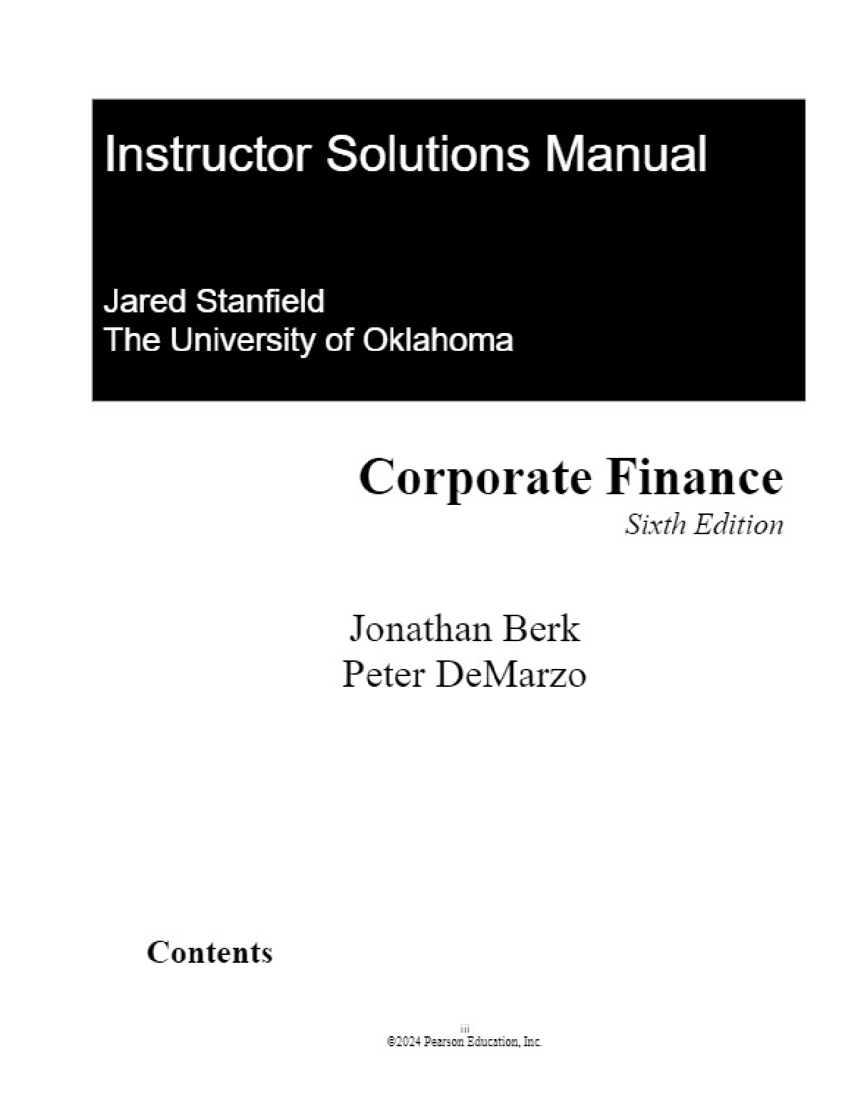 Preview image of Solution Manual for Corporate Finance, 6th Edition by Berk document